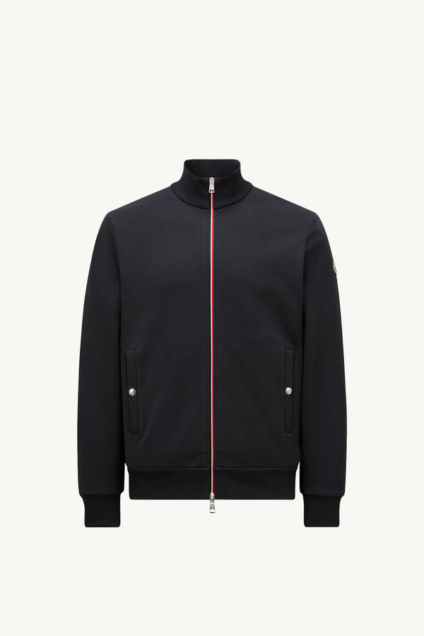 Tricolor-Trimmed Cotton Zip-Up Sweatshirt Men Night Blue Moncler 2