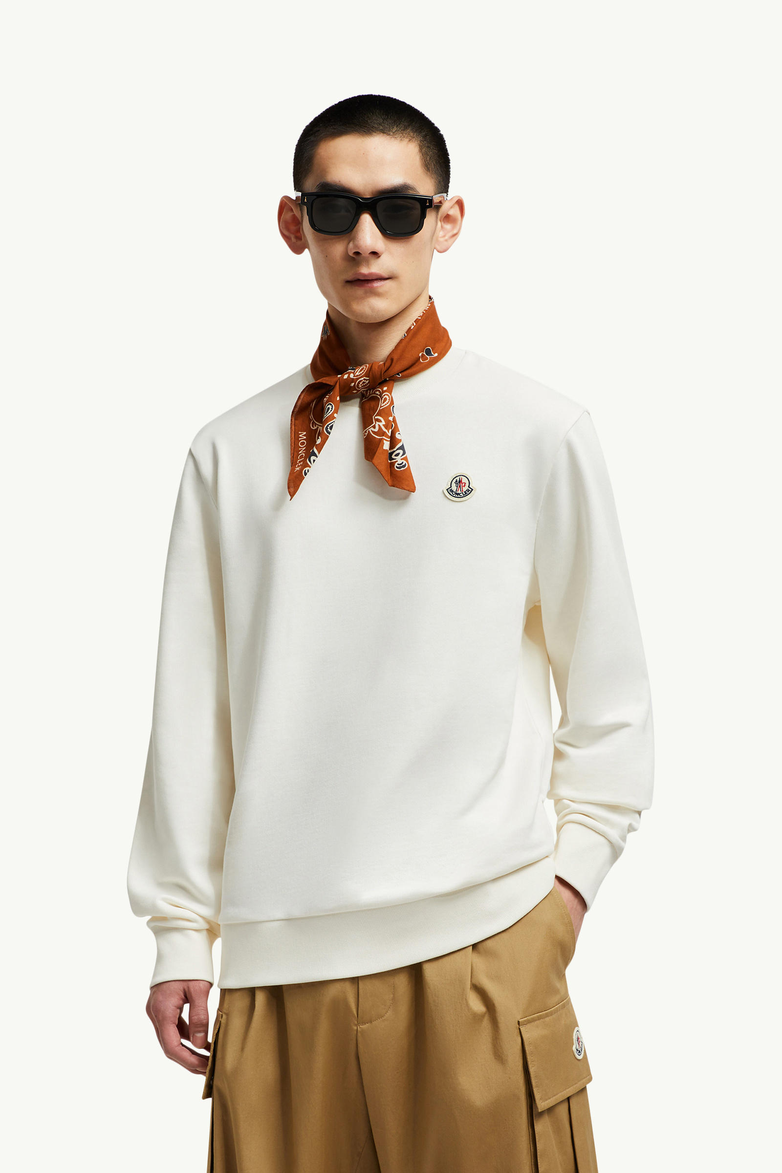 Logo Patch Cotton Sweatshirt Men White Moncler 0