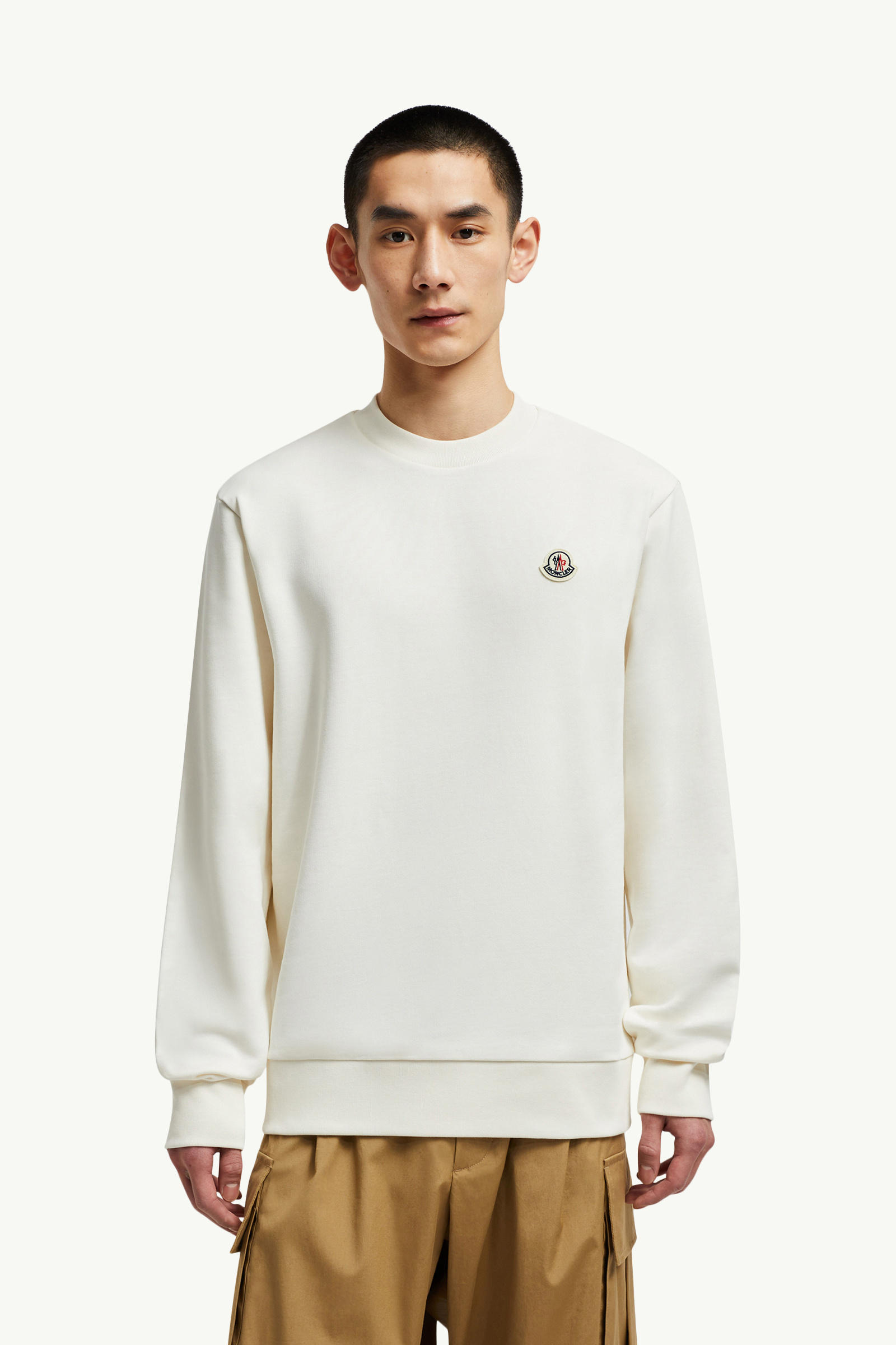 Logo Patch Cotton Sweatshirt Men White Moncler 3