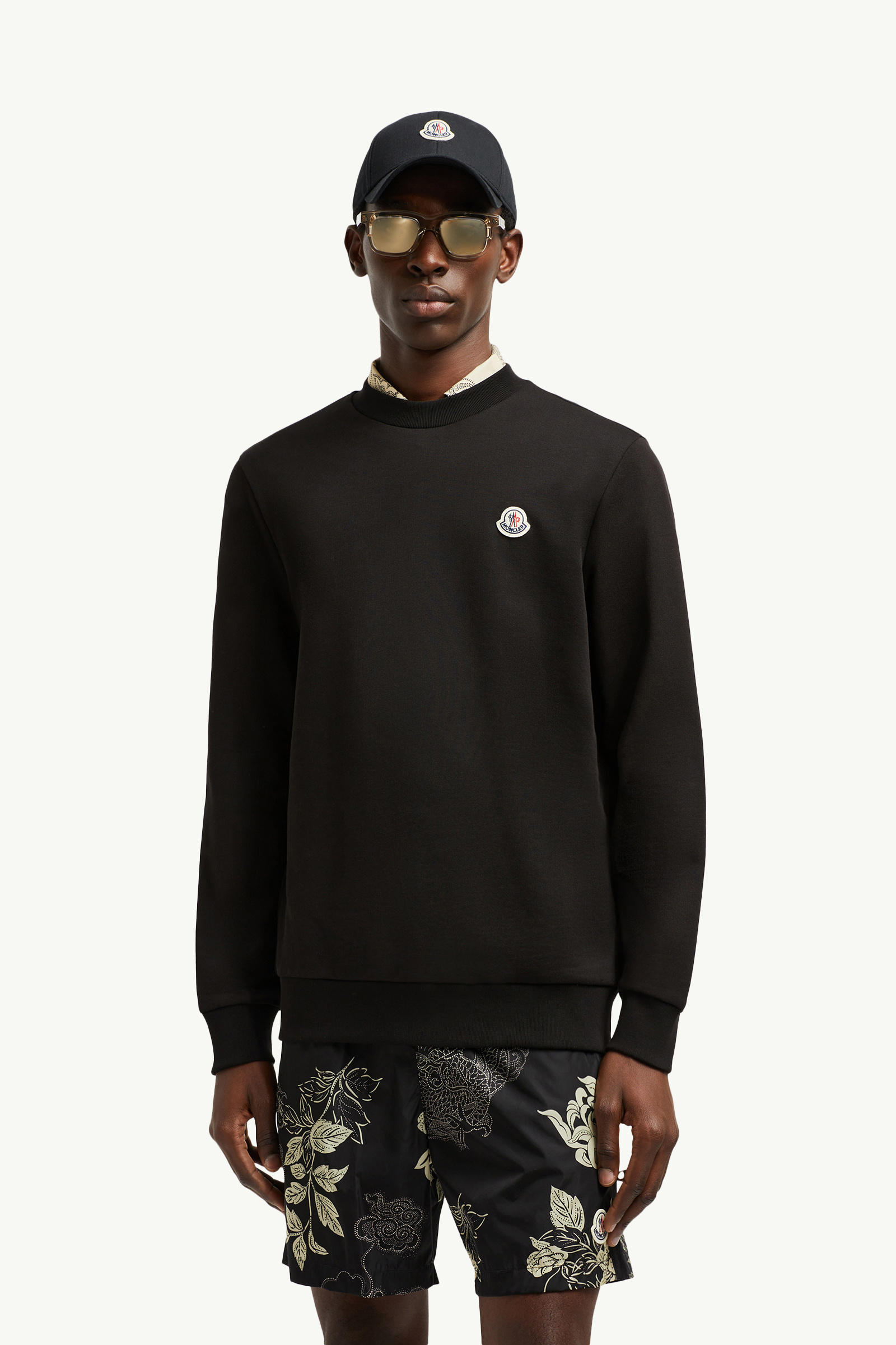 Logo Patch Cotton Sweatshirt Men Black Moncler 0
