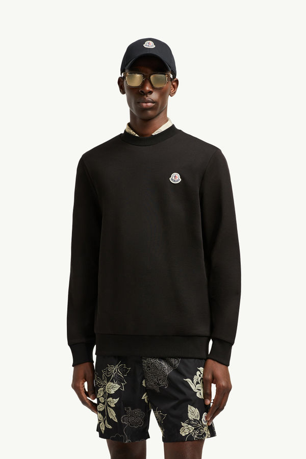 Sweat en coton à empiècement logo Hommes Noir Moncler 0