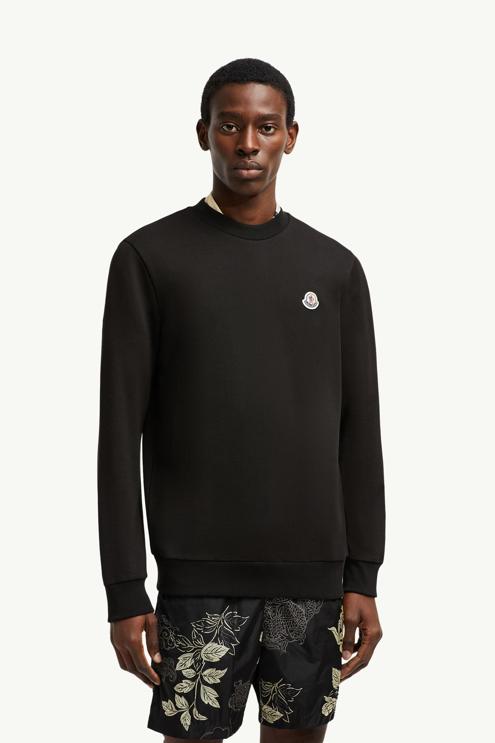 Logo Patch Cotton Sweatshirt Men Black Moncler 3