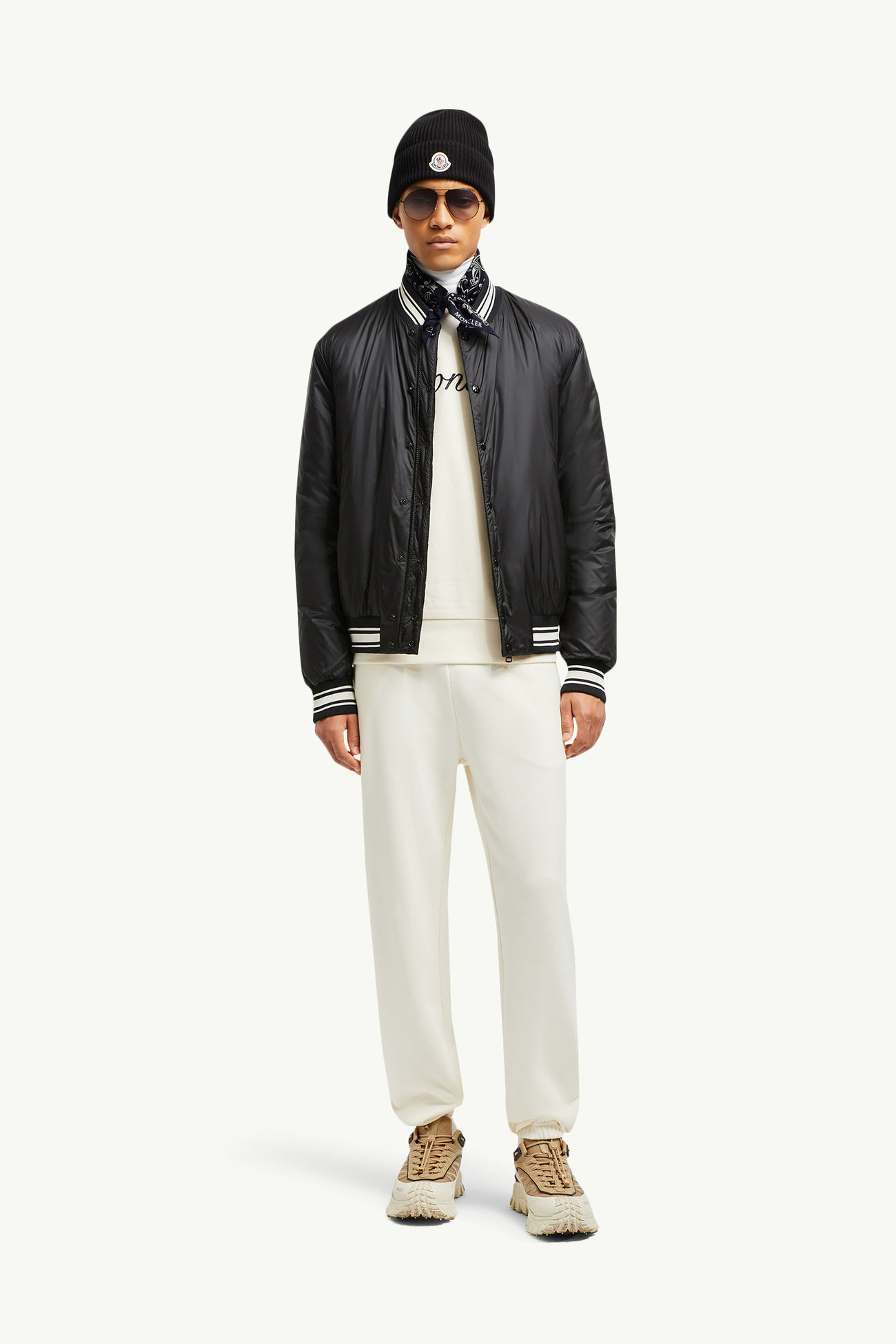 Pantalones deportivos de algodón con parche con logotipo Hombre Blanco Moncler 0