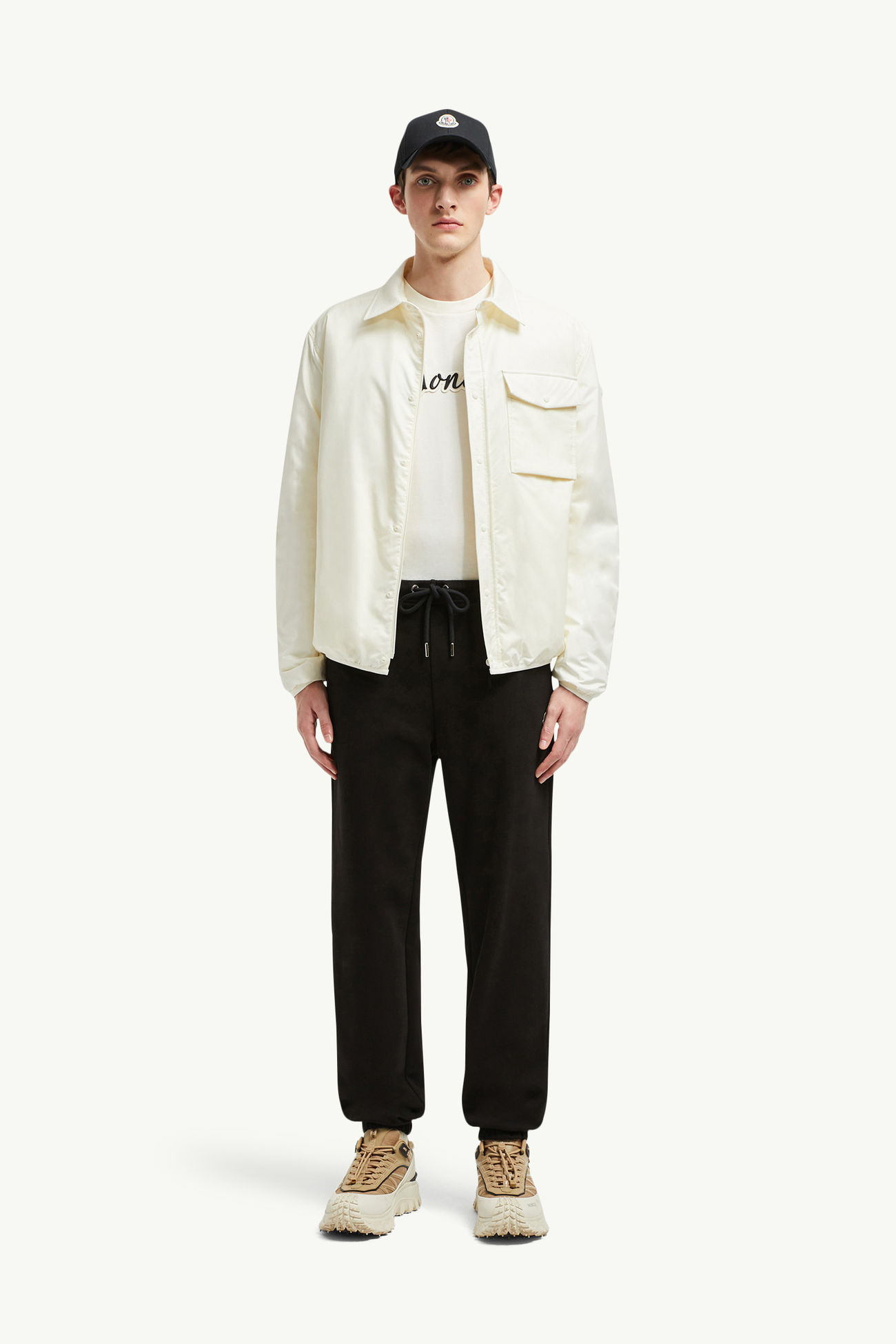 Pantalon de survêtement en coton à empiècement logo Hommes Noir Moncler 0