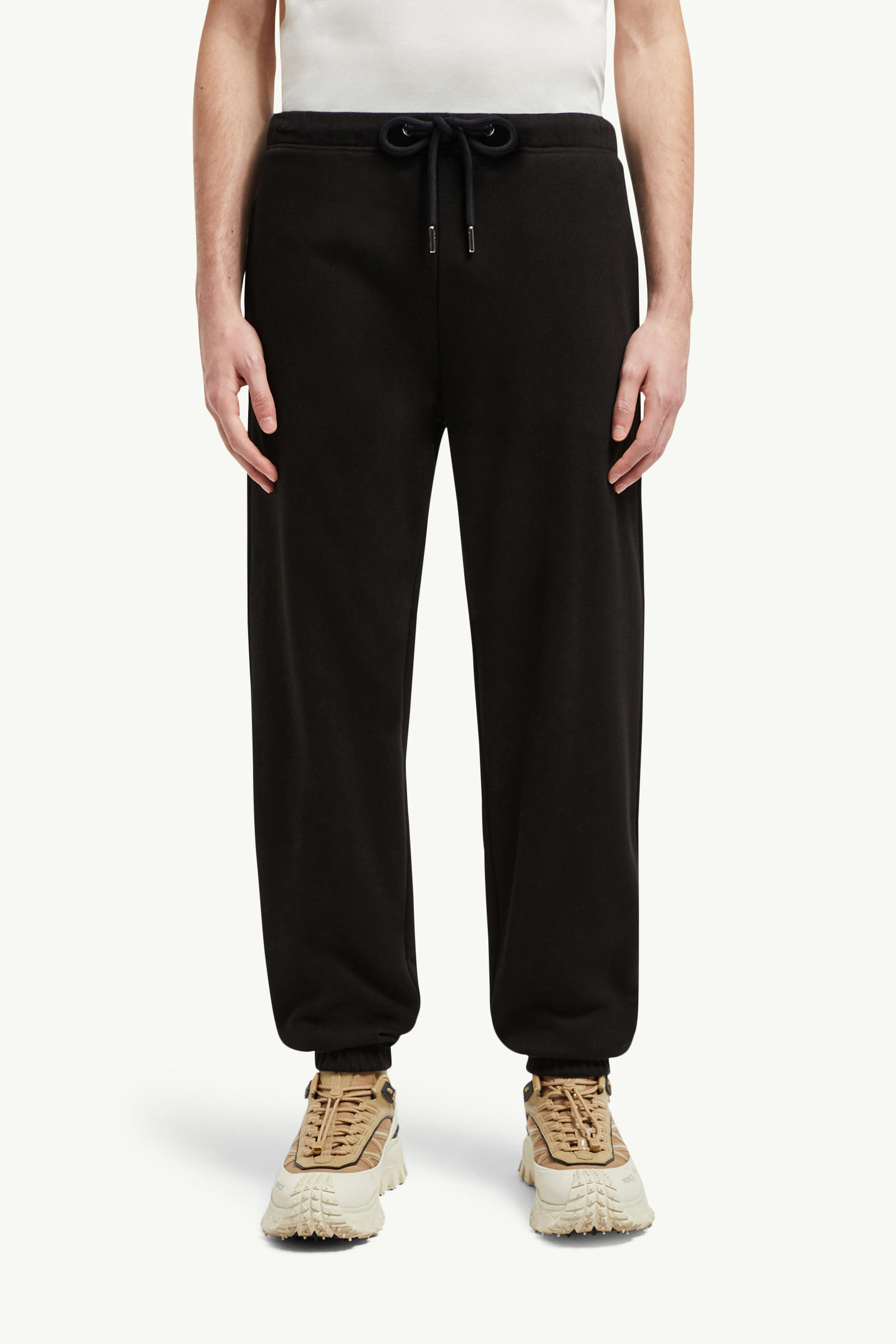Logo Patch Cotton Track Pants Men Black Moncler 3