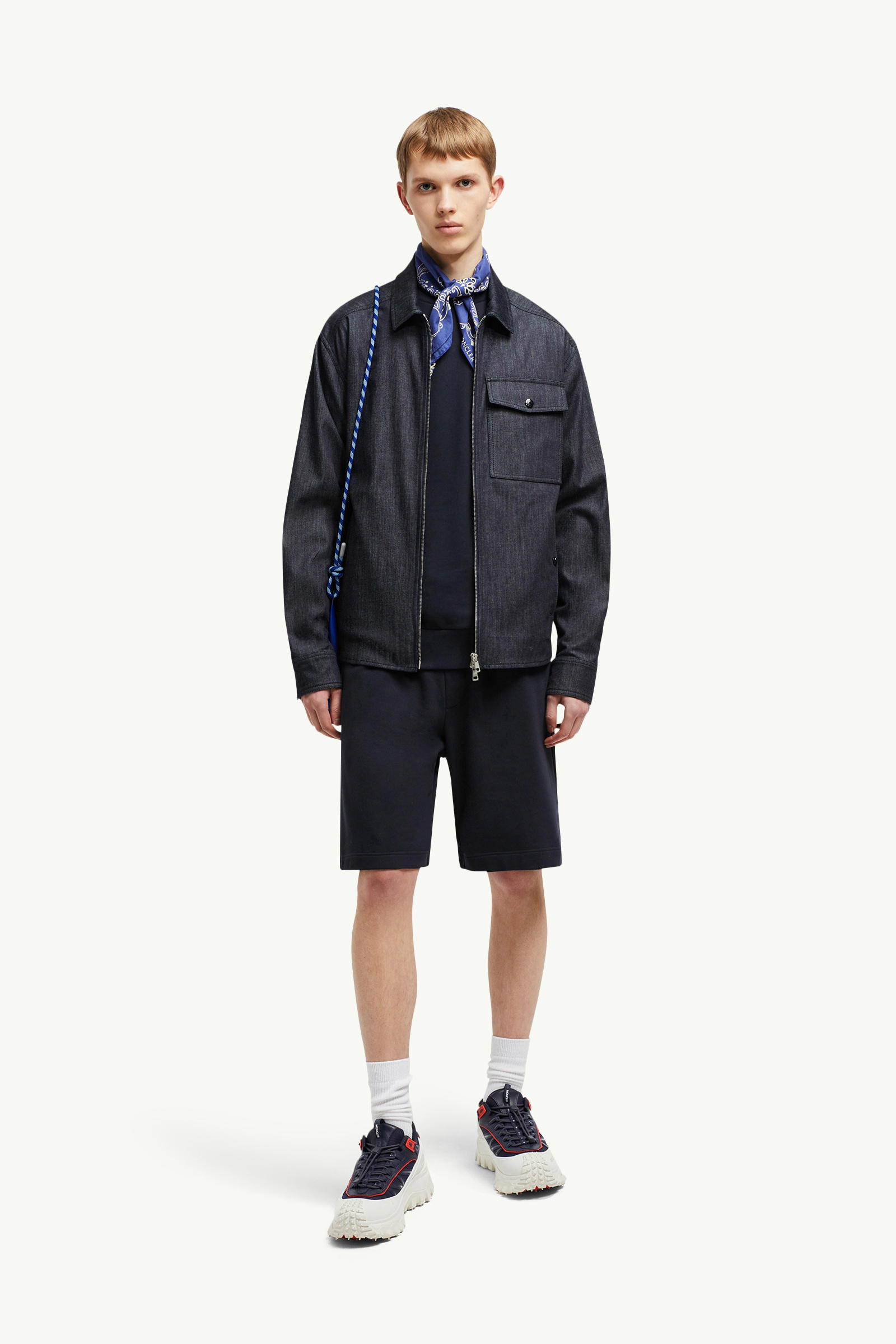 Cotton & Denim Shorts Men Navy Blue Moncler 0