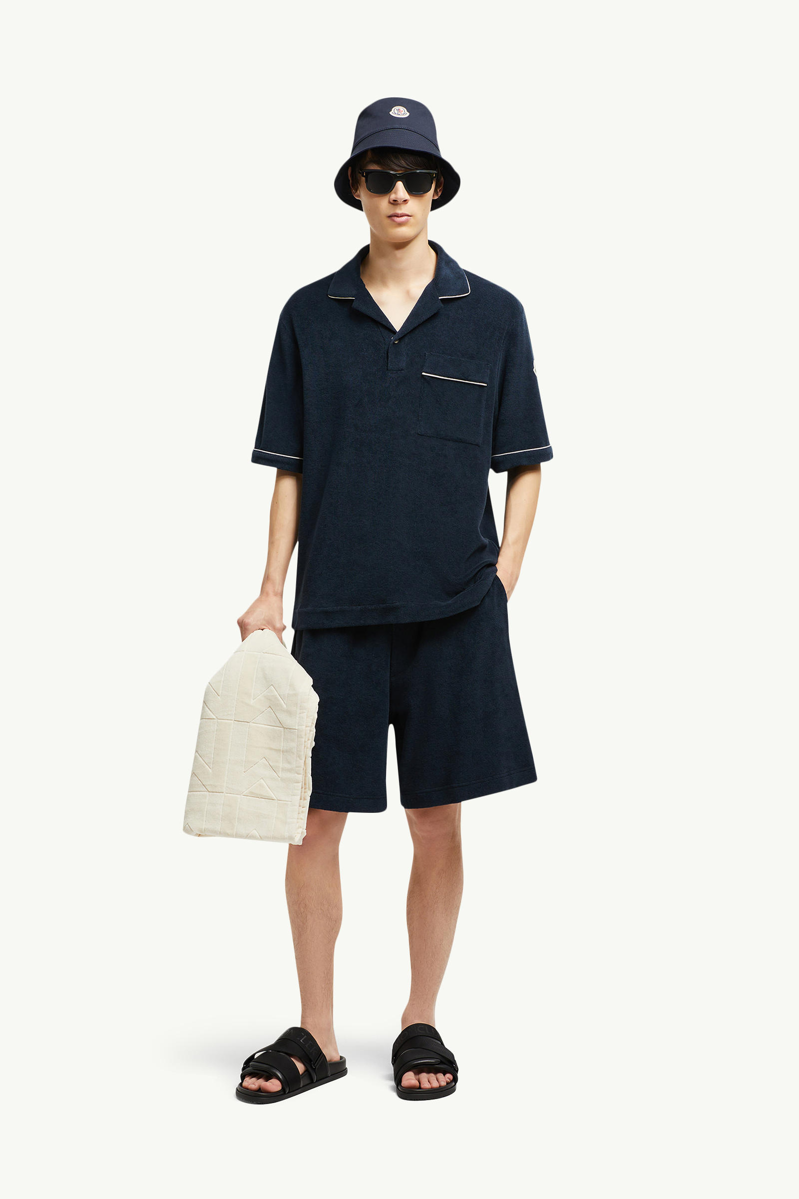 Cotton Terry Cloth Shorts Men Navy Blue Moncler 0
