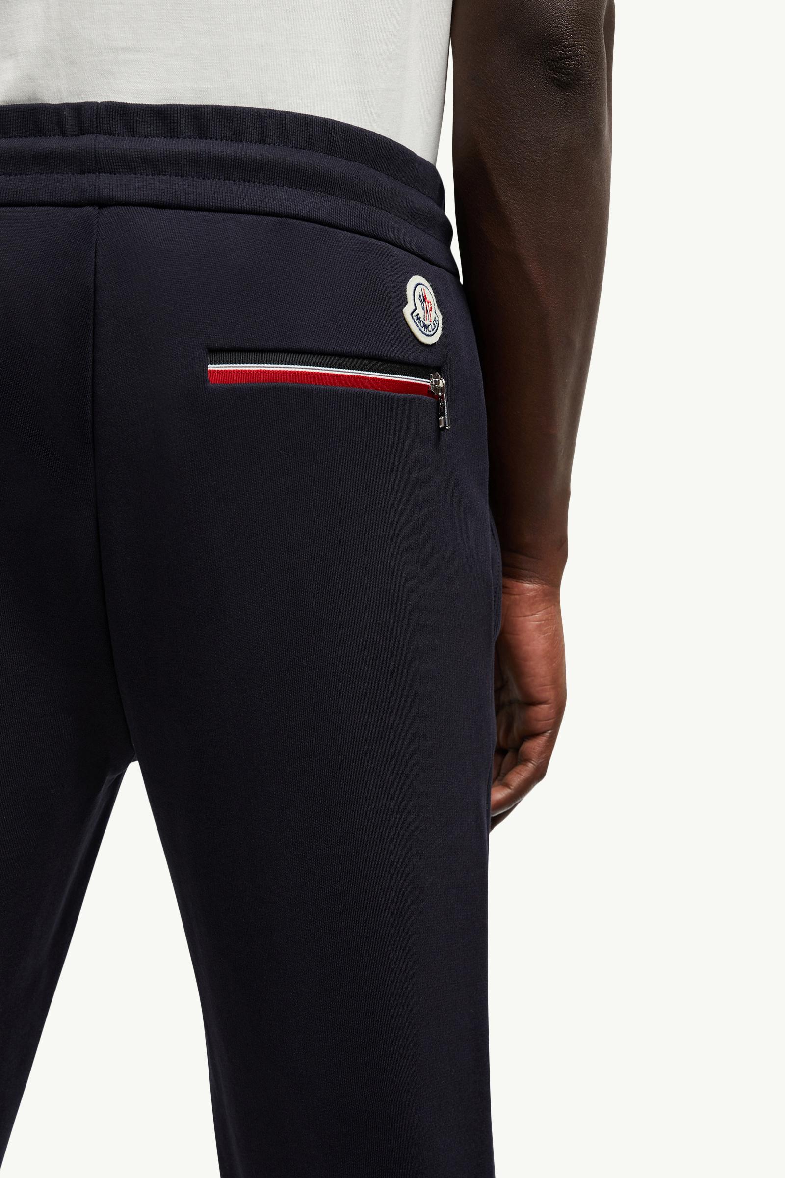 Pantaloni sportivi in cotone con finiture tricolore Uomo Blu Notte Moncler 1