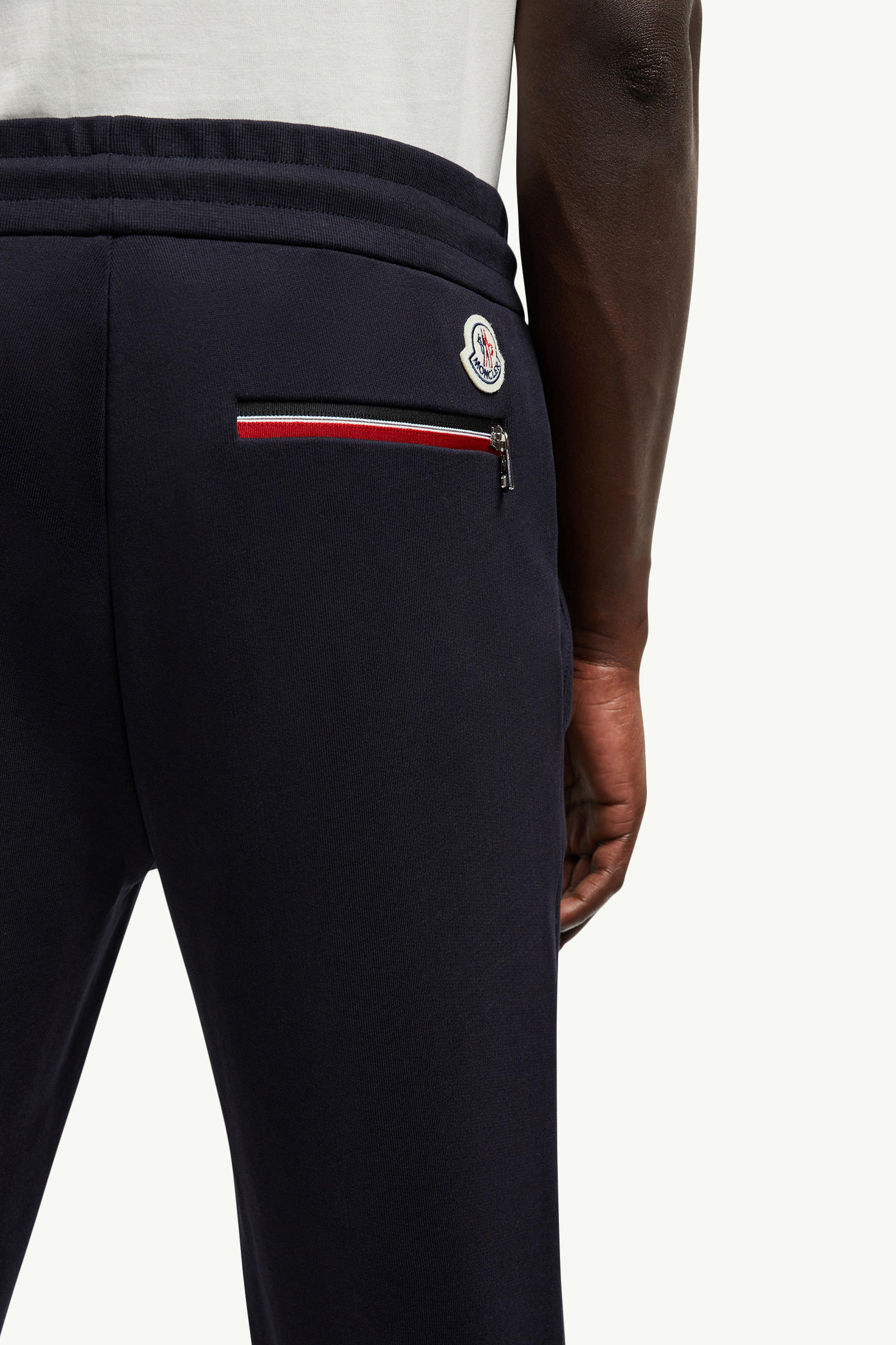 Pantaloni sportivi in cotone con finiture tricolore Uomo Blu Notte Moncler 1