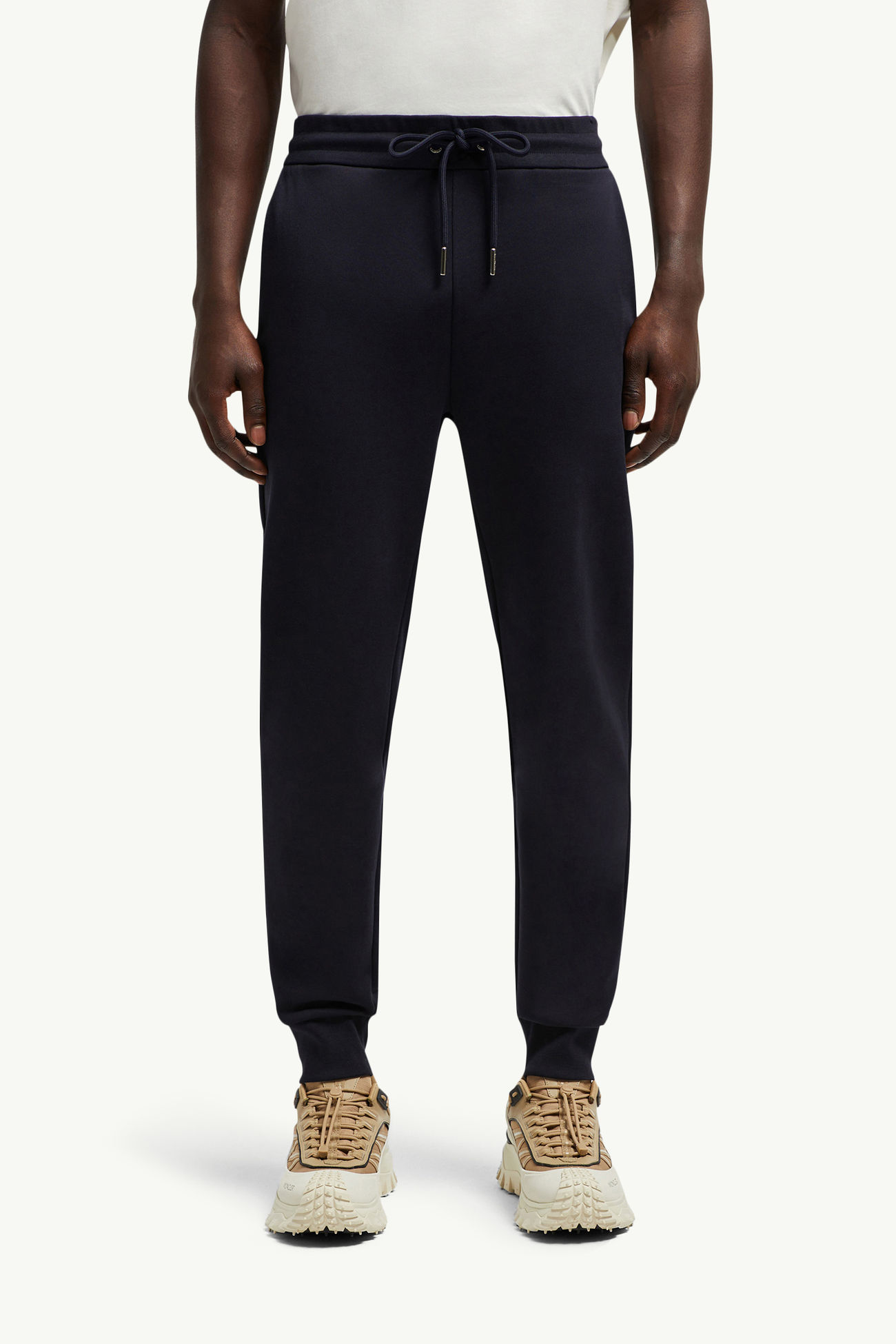 Pantalon de survêtement en coton à finitions tricolores Hommes Bleu Nuit Moncler 3