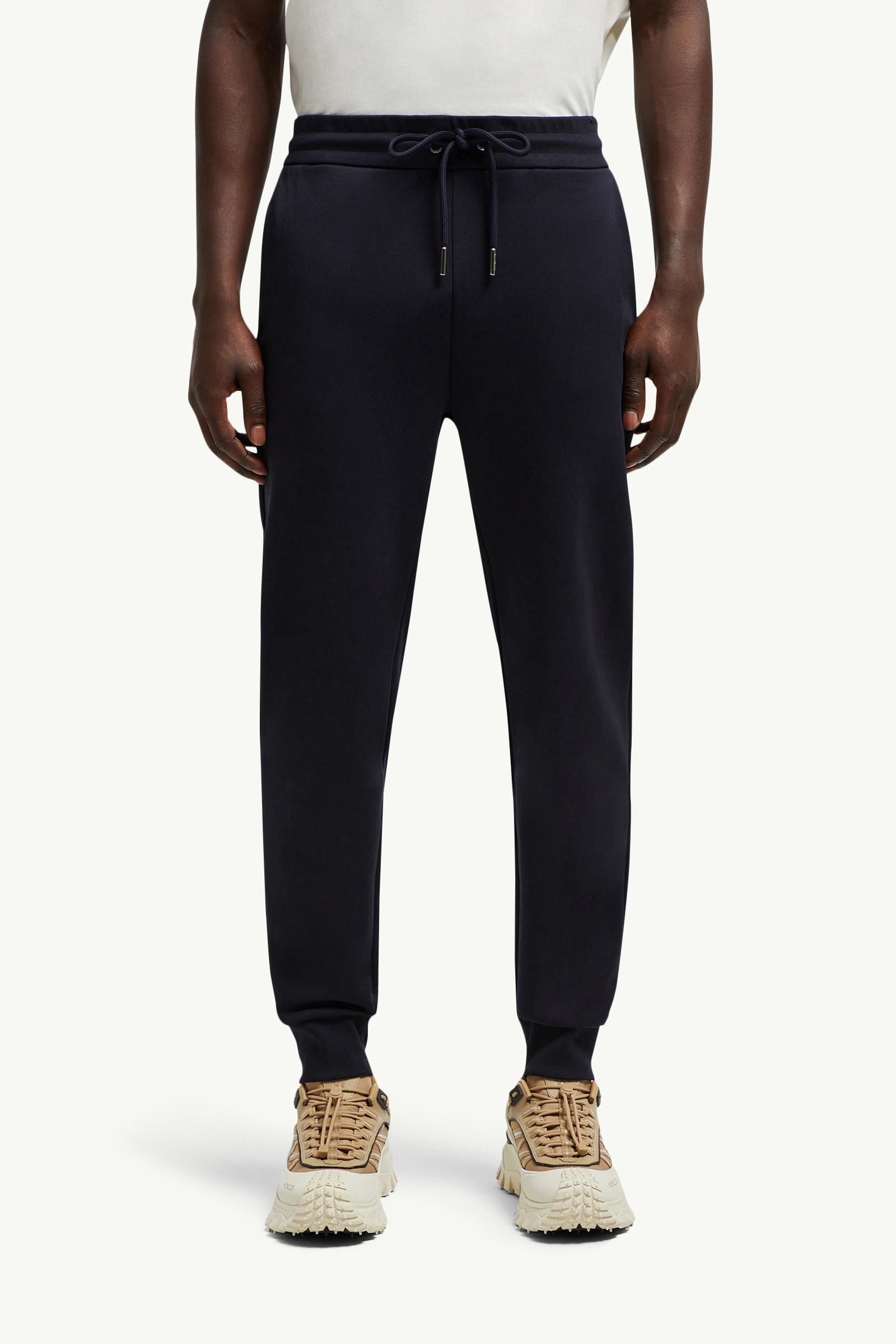 Pantaloni sportivi in cotone con finiture tricolore Uomo Blu Notte Moncler 3