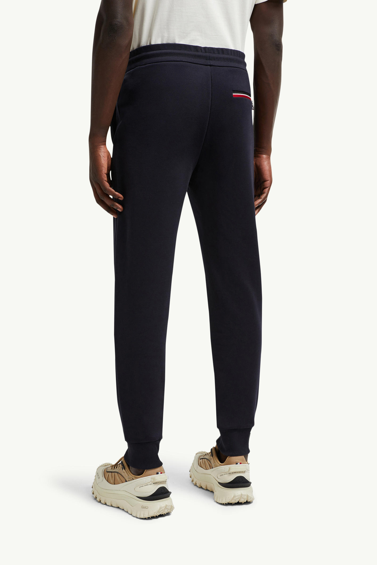 Pantaloni sportivi in cotone con finiture tricolore Uomo Blu Notte Moncler 4