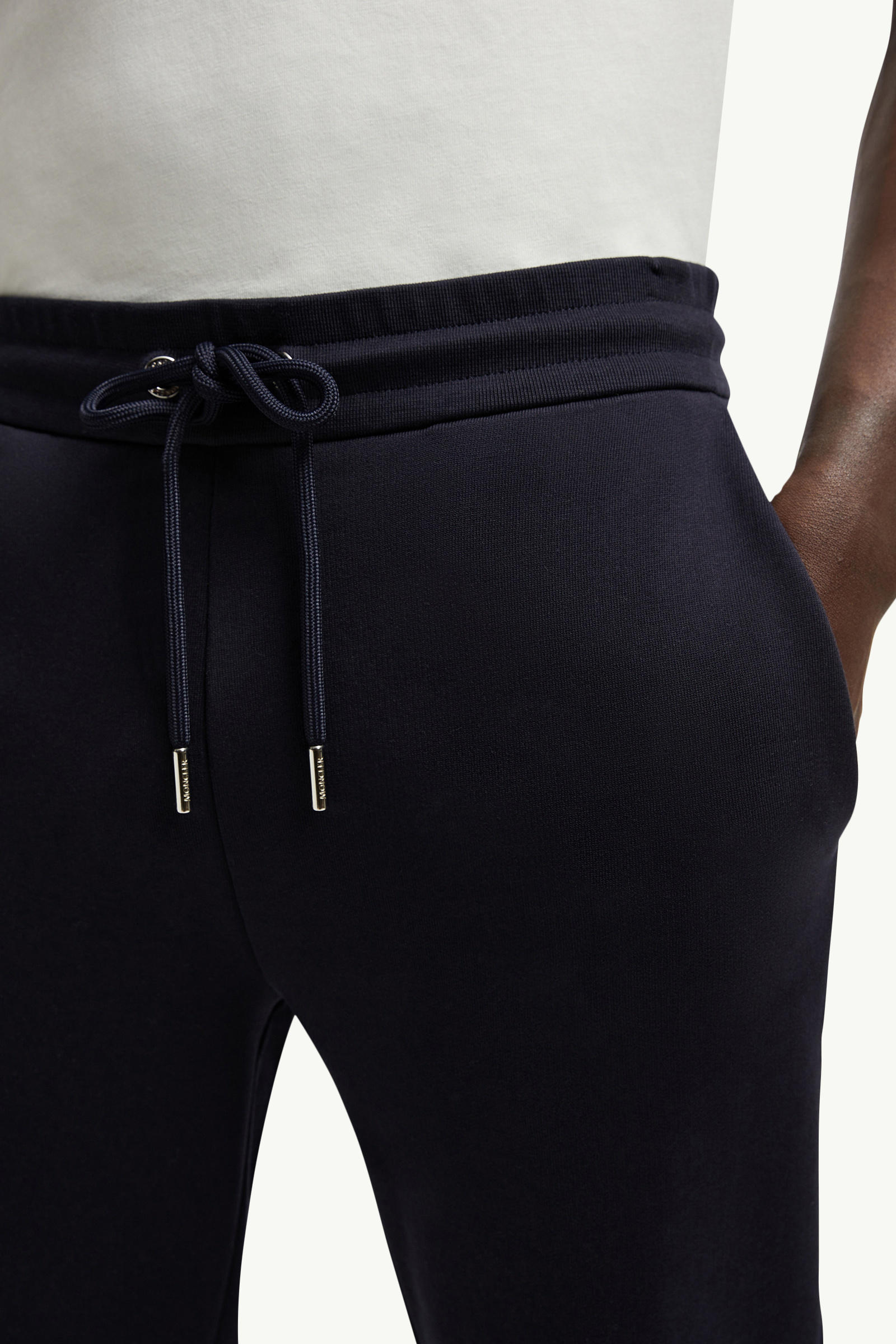 Pantaloni sportivi in cotone con finiture tricolore Uomo Blu Notte Moncler 5