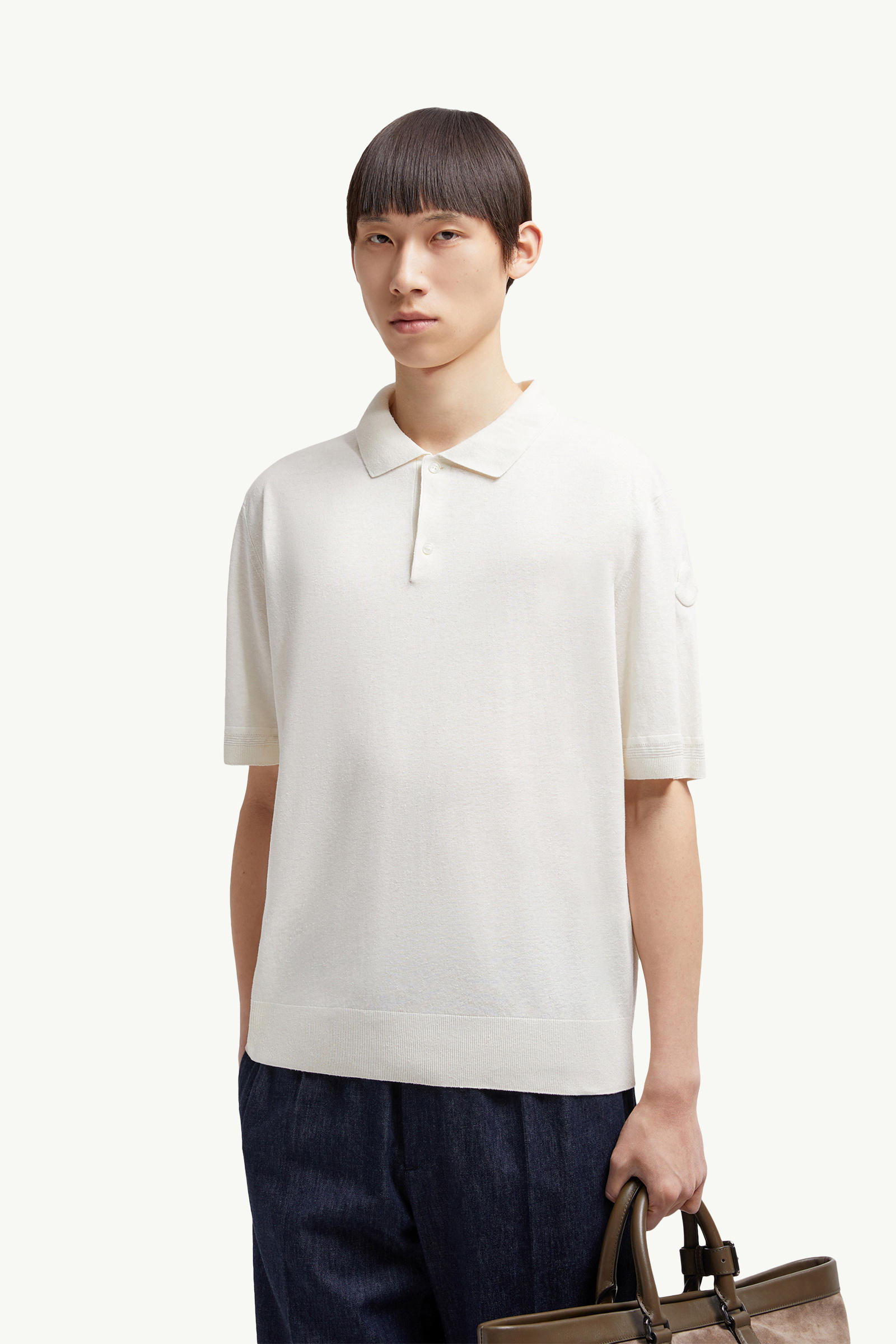 Polo de punto de lino y seda Hombre Blanco Moncler 0