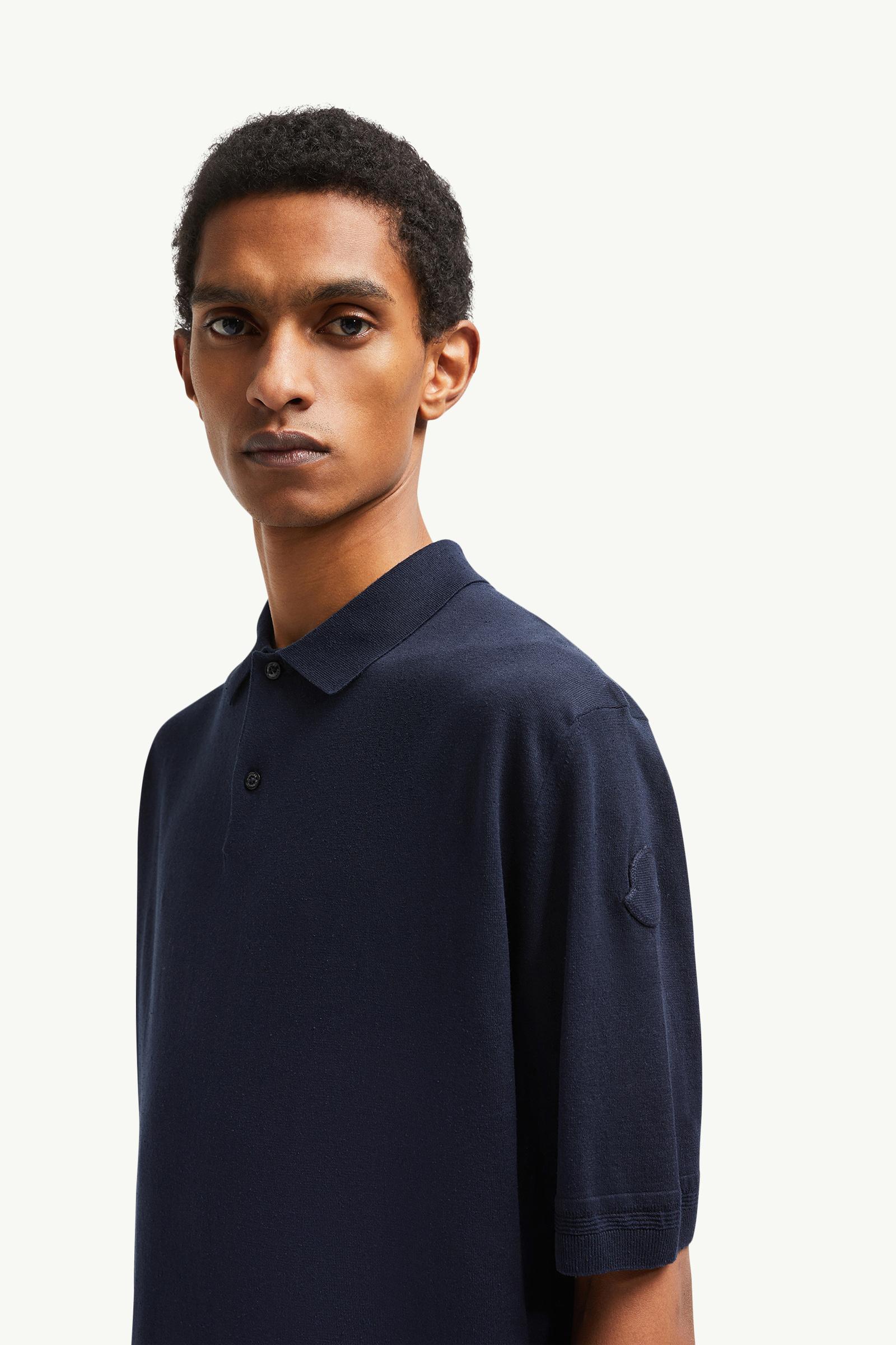 Silk & Linen Knit Polo Shirt Men Navy Blue Moncler 1
