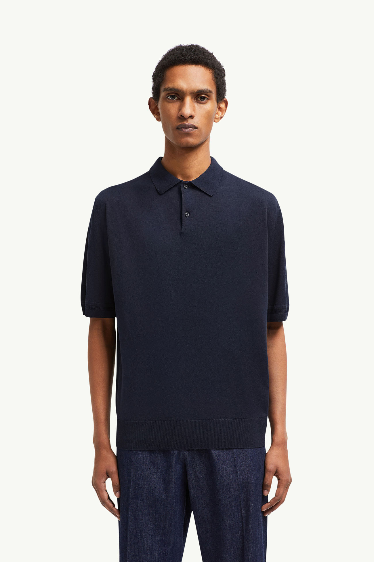 Silk & Linen Knit Polo Shirt Men Navy Blue Moncler 3