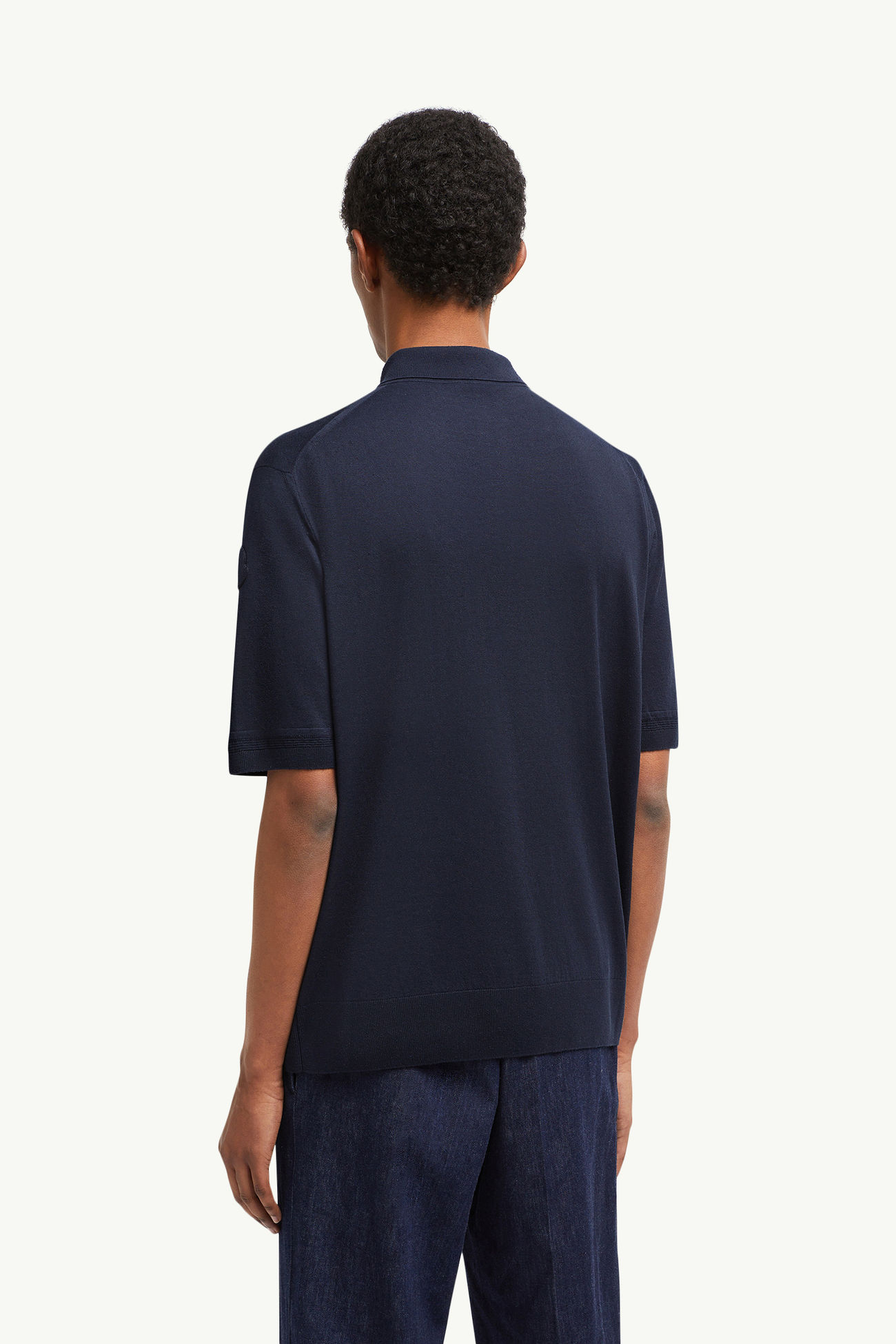 Silk & Linen Knit Polo Shirt Men Navy Blue Moncler 4