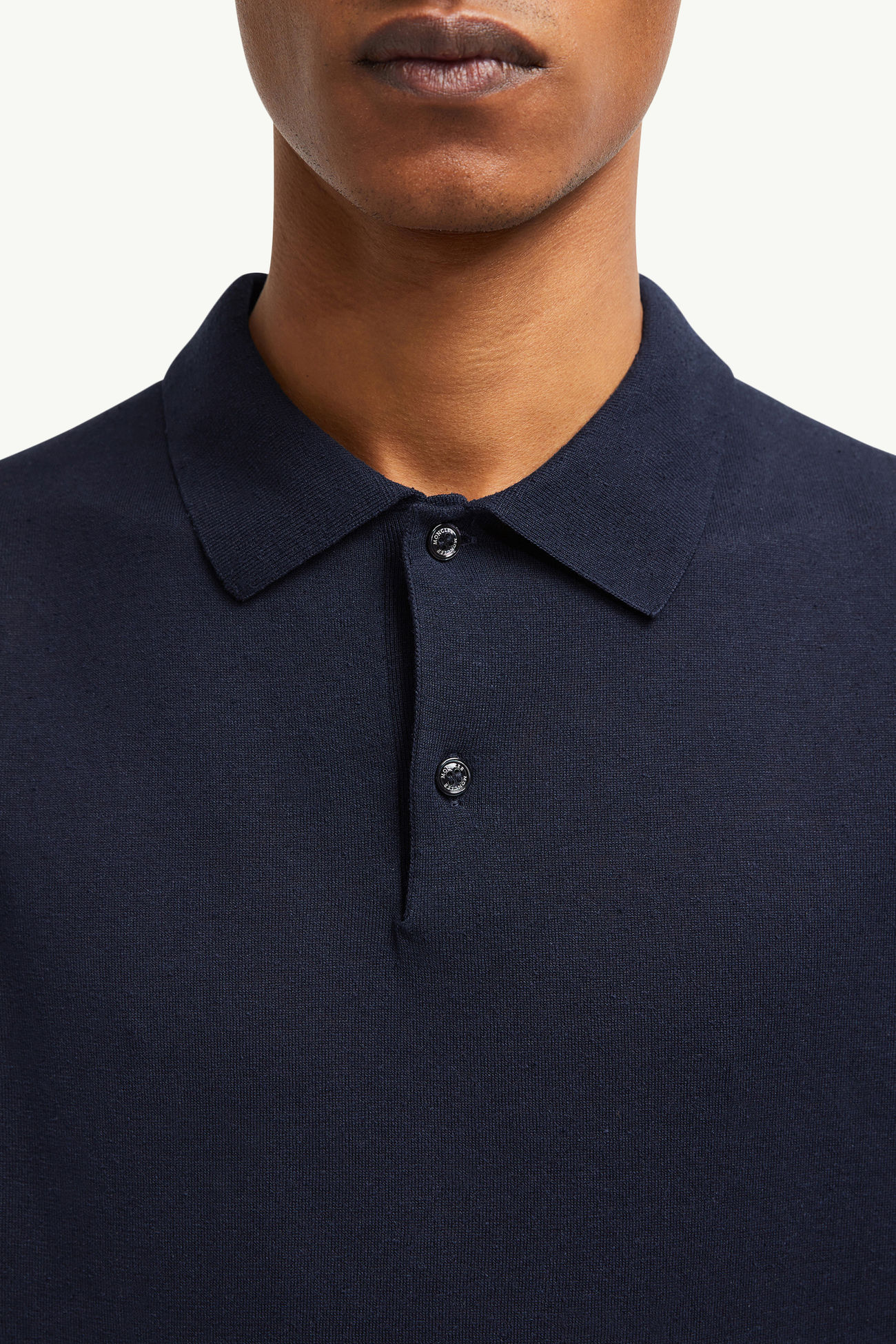 Silk & Linen Knit Polo Shirt Men Navy Blue Moncler 5