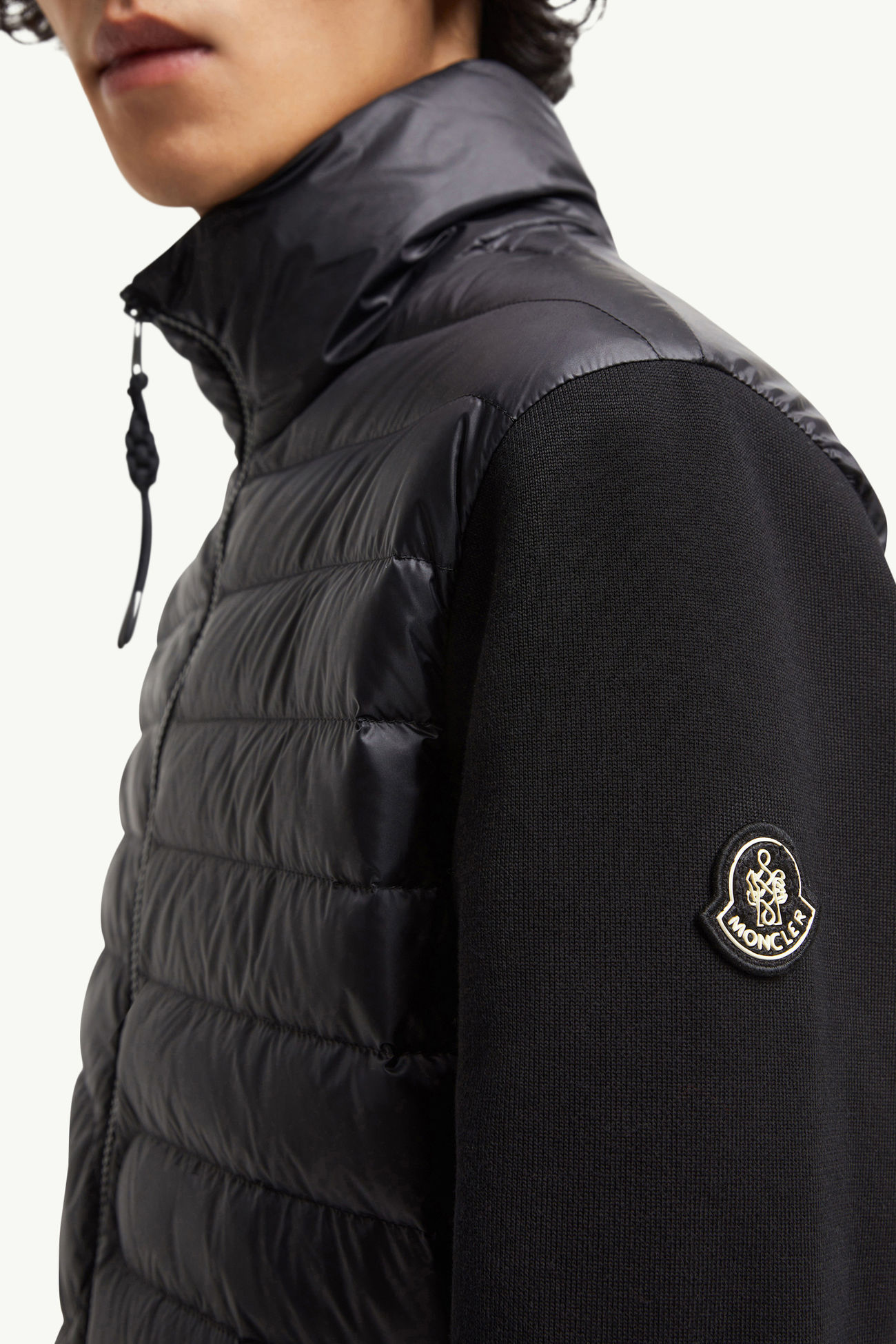 夾層蛇紋絎縫棉質開襟毛衣 男士 黑色 Moncler 6