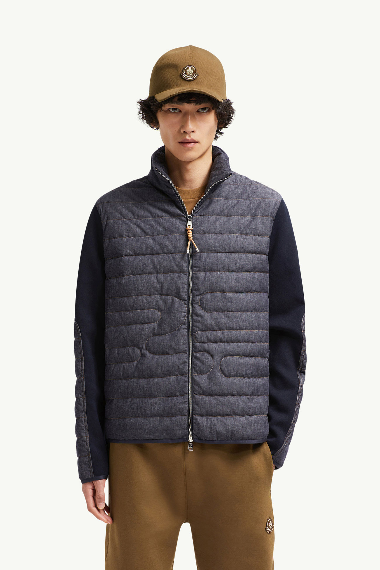 Cárdigan de tejido vaquero con acolchado de serpiente Hombre Azul marino Moncler 0