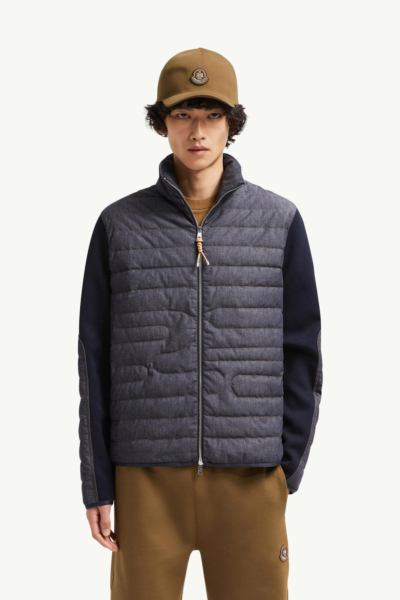 Padded Snake-Quilted Denim Cardigan Men Navy Blue Moncler 0