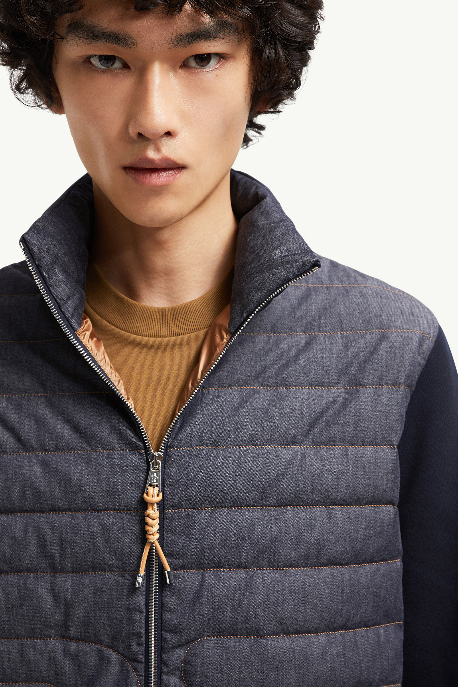 Padded Snake-Quilted Denim Cardigan Men Navy Blue Moncler 1