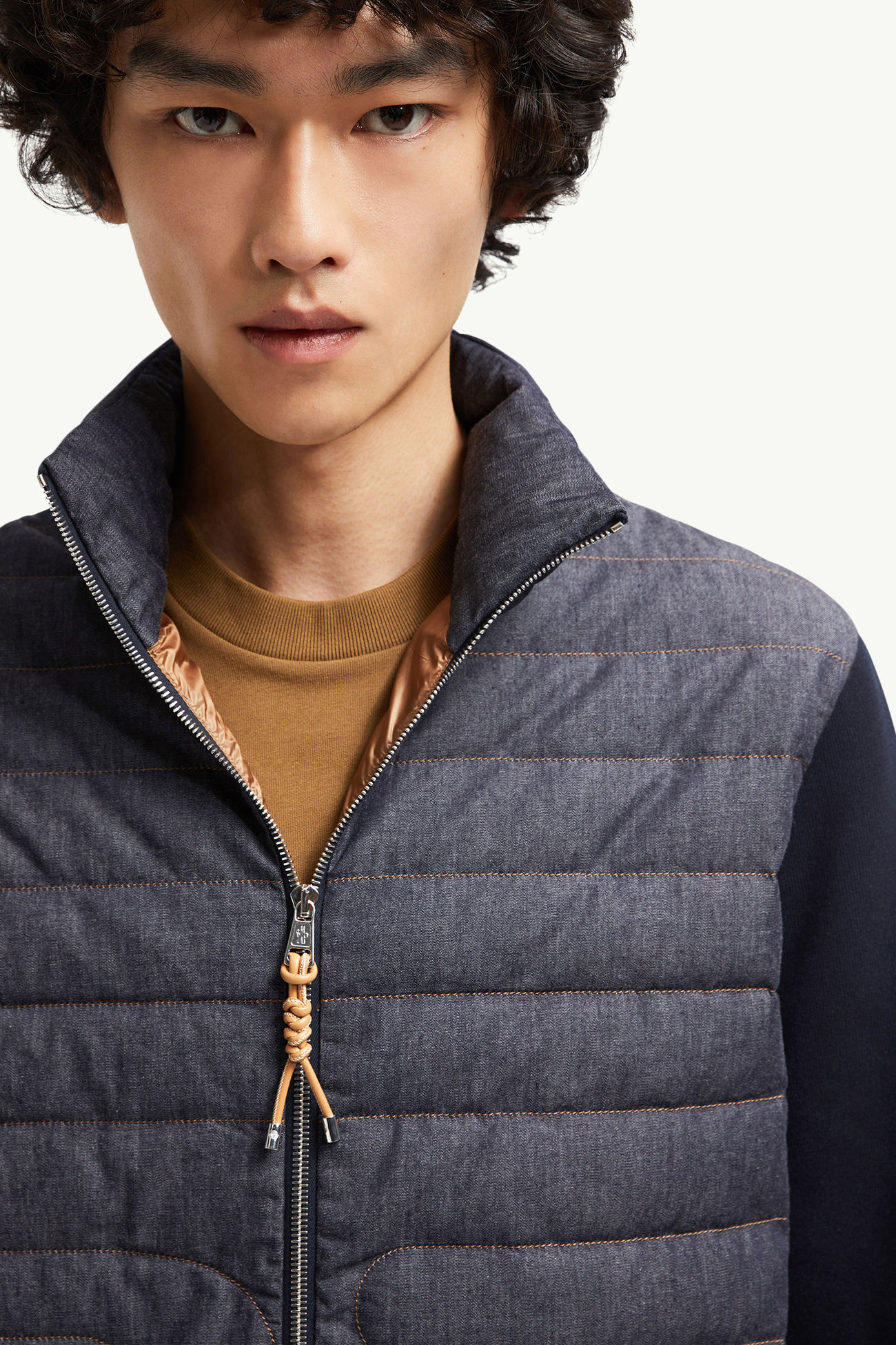 夾層蛇紋絎縫牛仔布開襟毛衣 男士 海軍藍色 Moncler 1