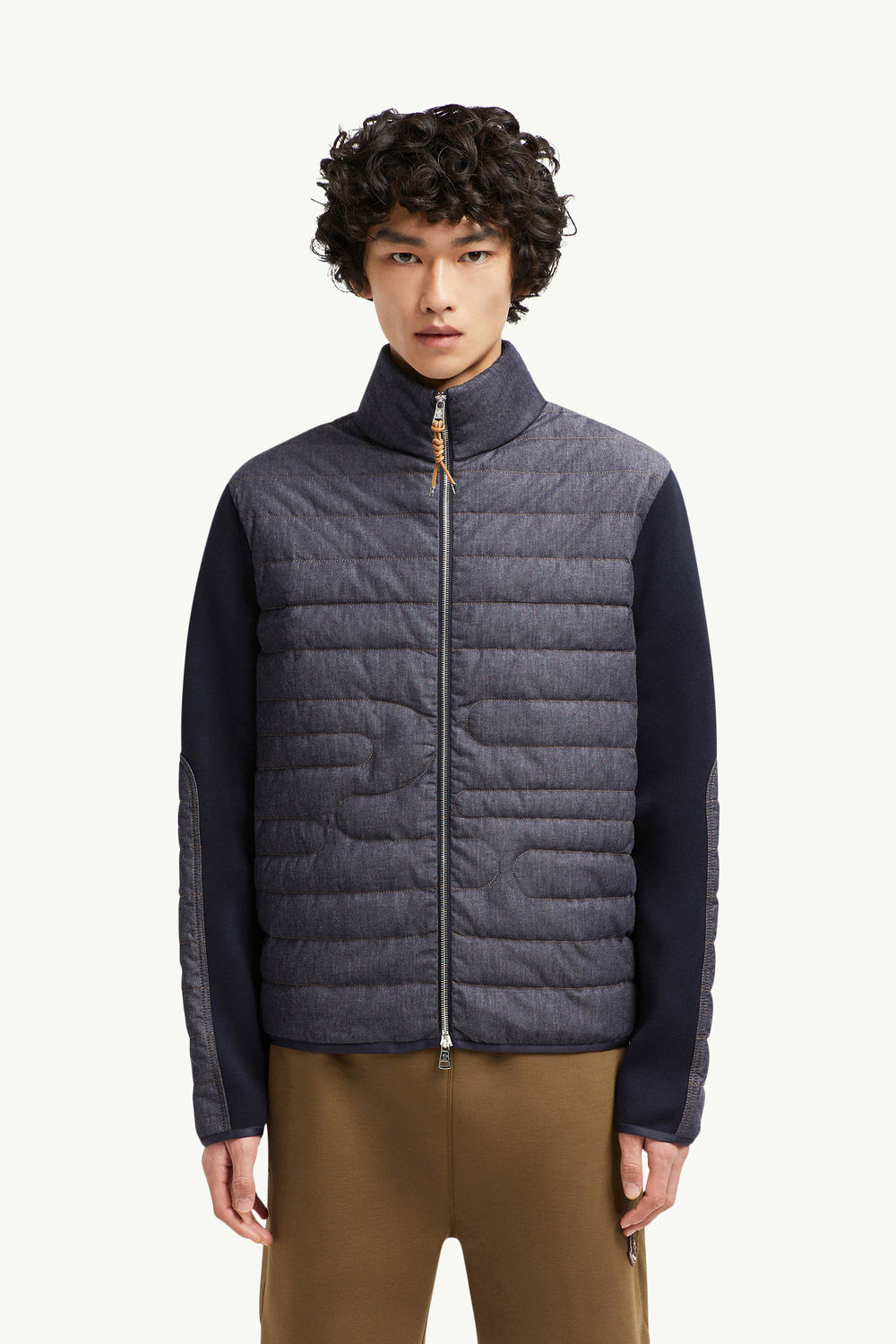 Padded Snake-Quilted Denim Cardigan Men Navy Blue Moncler 3