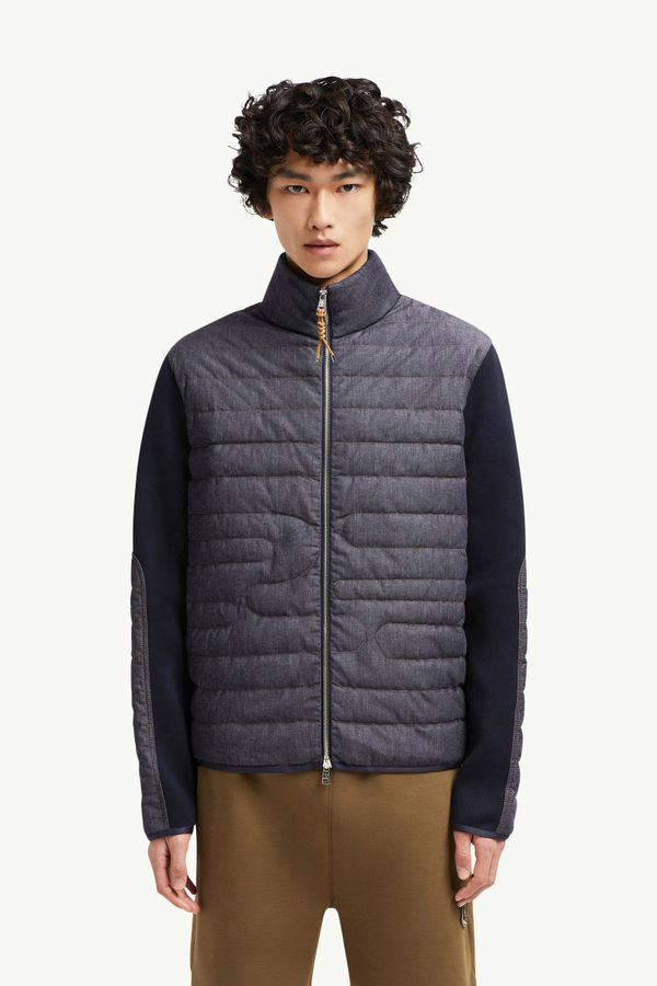 Padded Snake-Quilted Denim Cardigan Men Navy Blue Moncler 3