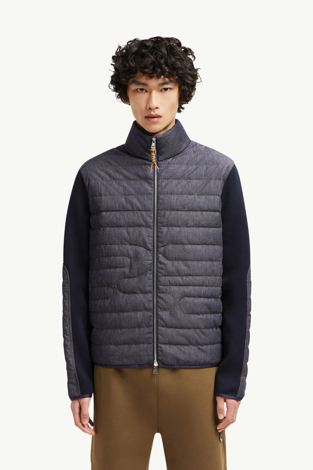 夾層蛇紋絎縫牛仔布開襟毛衣 男士 海軍藍色 Moncler 3