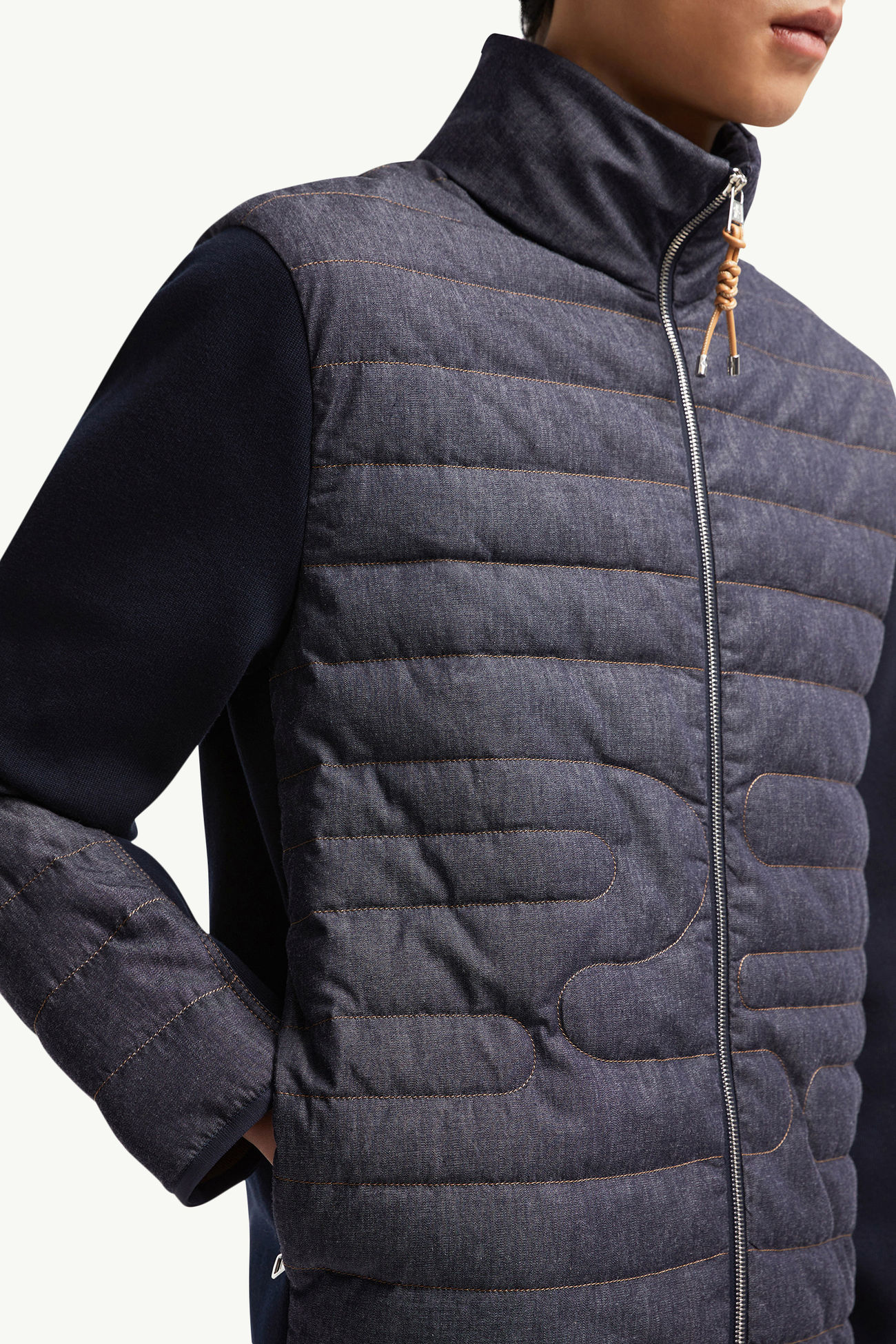 Cárdigan de tejido vaquero con acolchado de serpiente Hombre Azul marino Moncler 5