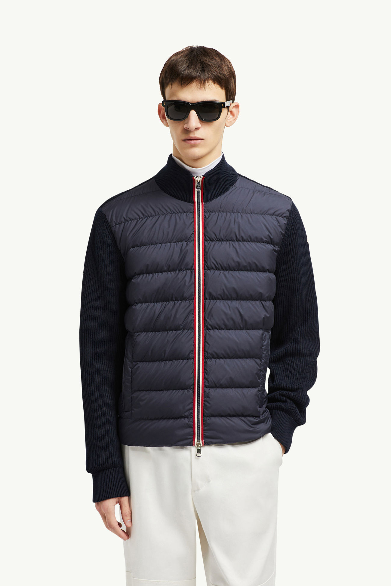 Cardigan imbottito in cotone con zip Uomo Blu Navy Moncler 0