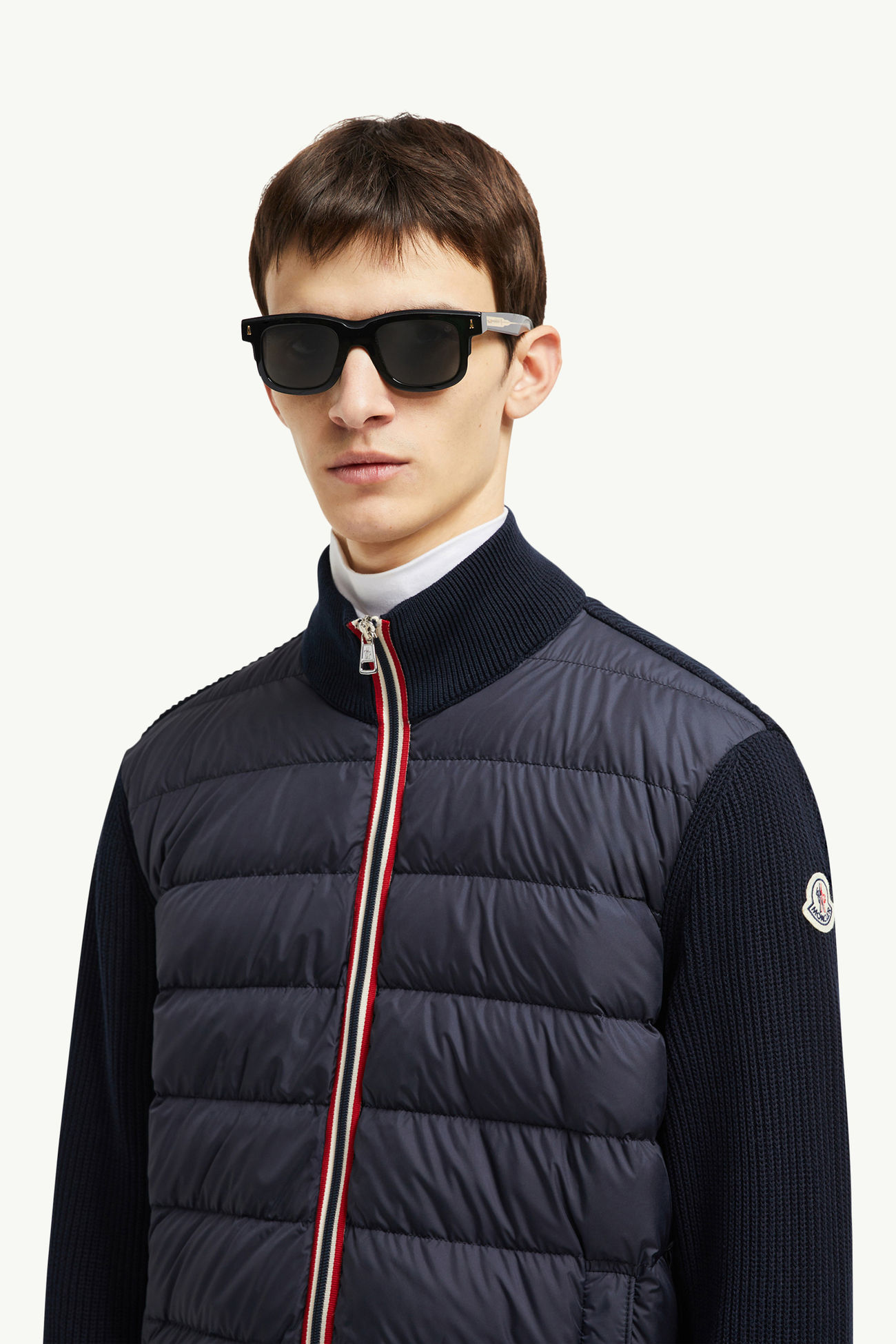 Cardigan zippé matelassé en coton Hommes Bleu marine Moncler 1