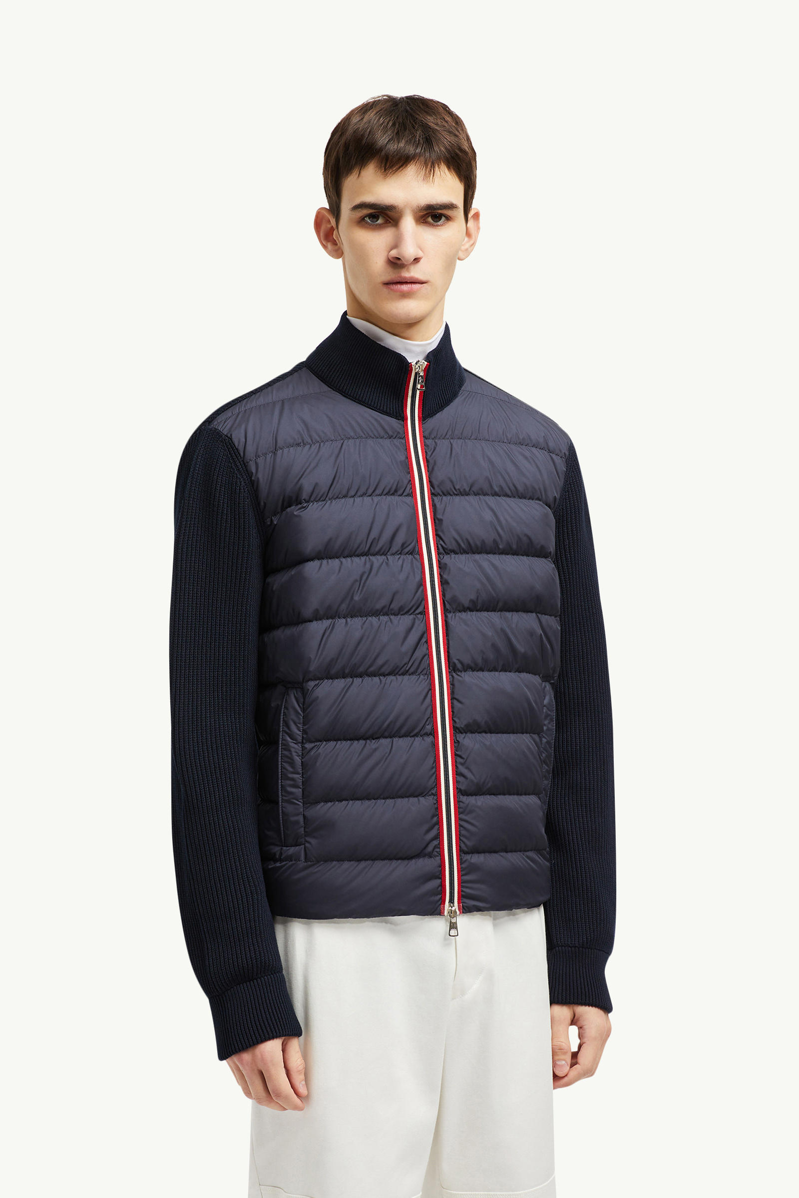 Padded Cotton Zip-Up Cardigan Men Navy Blue Moncler 3