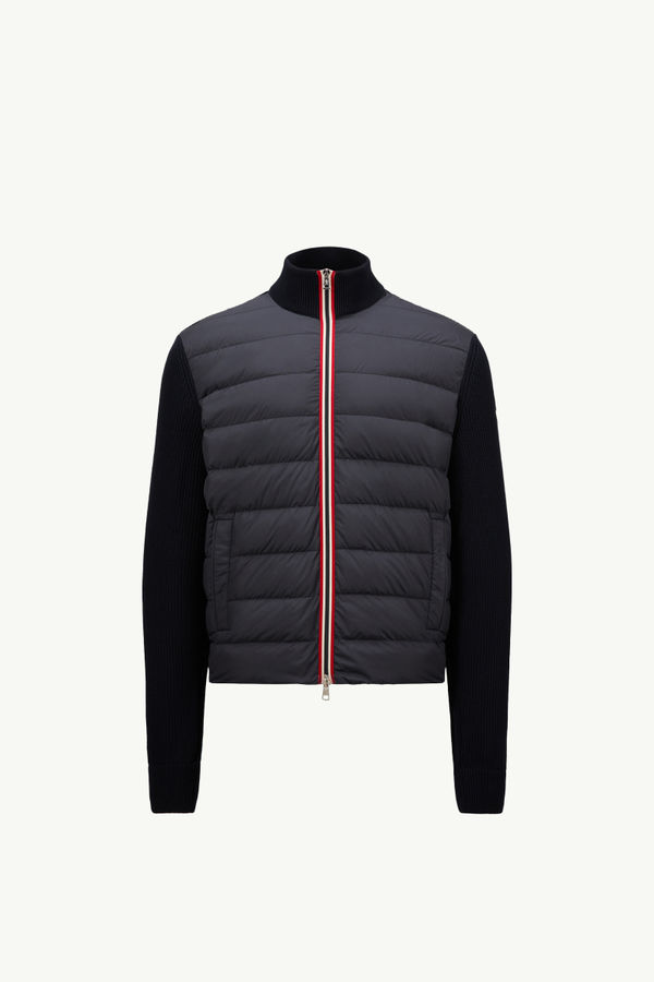 Padded Cotton Zip-Up Cardigan Men Navy Blue Moncler 2