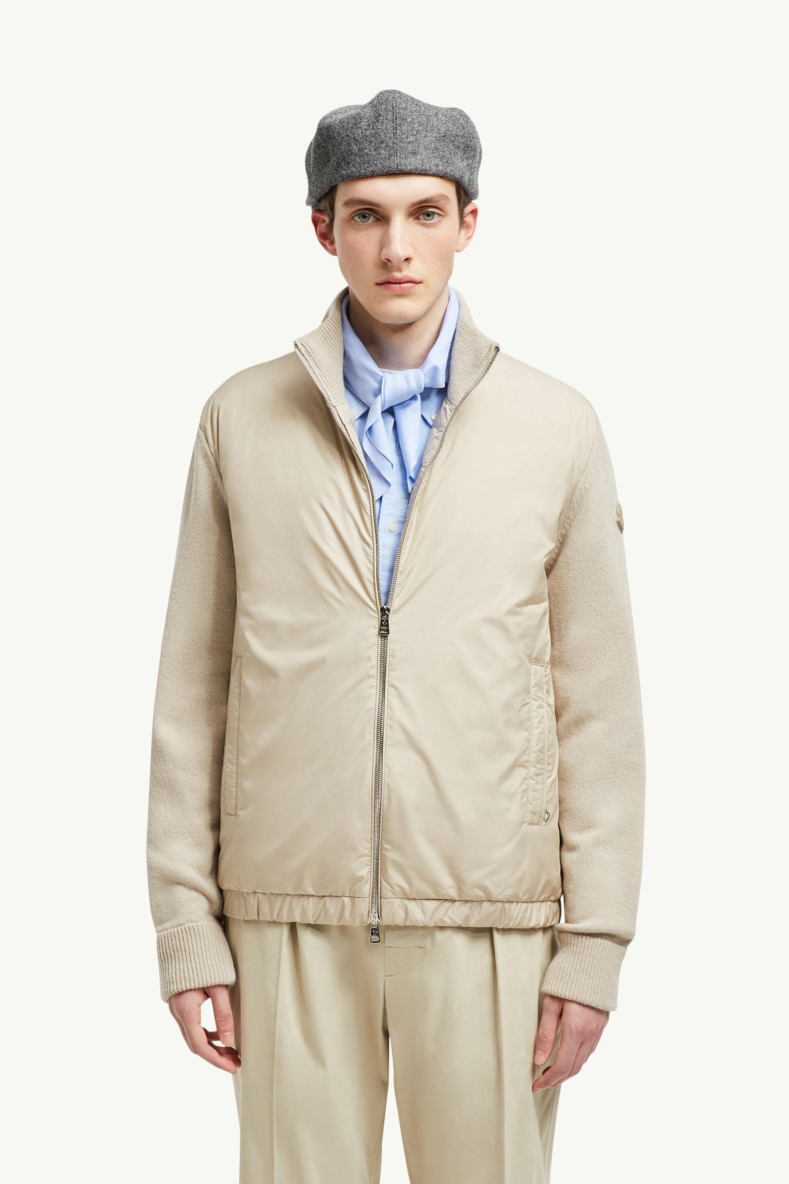 Padded Wool & Cashmere Zip-Up Cardigan Men Light Beige Moncler 0