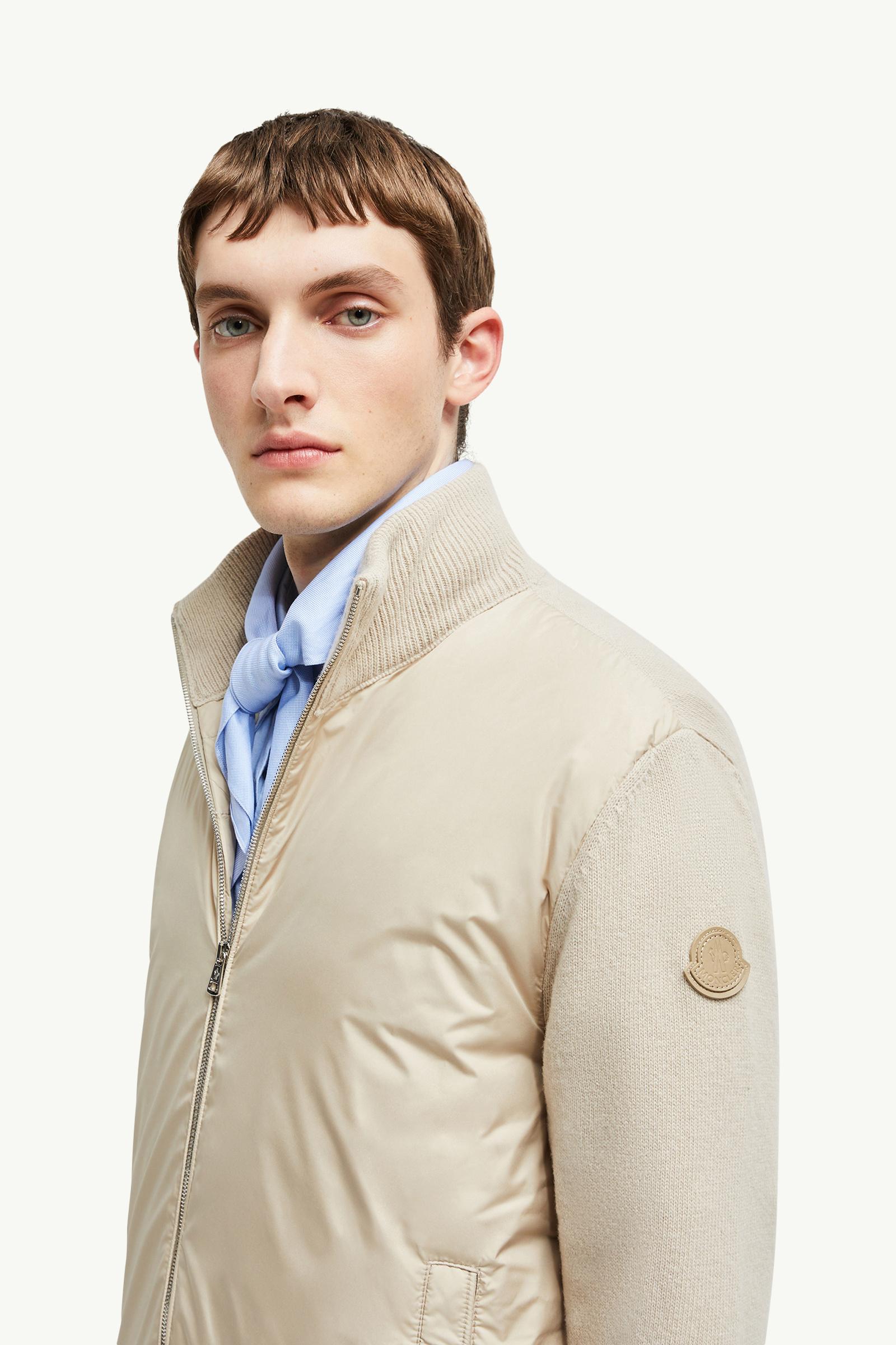 Light Beige Padded Wool & Cashmere Zip-Up Cardigan