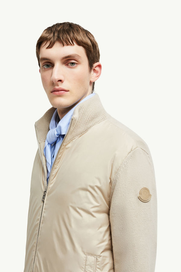 Padded Wool & Cashmere Zip-Up Cardigan Men Light Beige Moncler 1