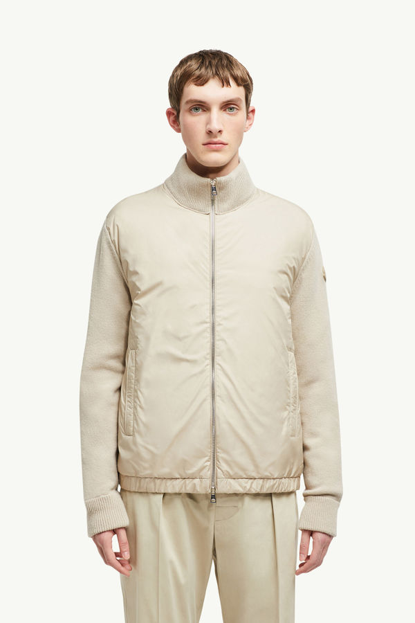 Padded Wool & Cashmere Zip-Up Cardigan Men Light Beige Moncler 3