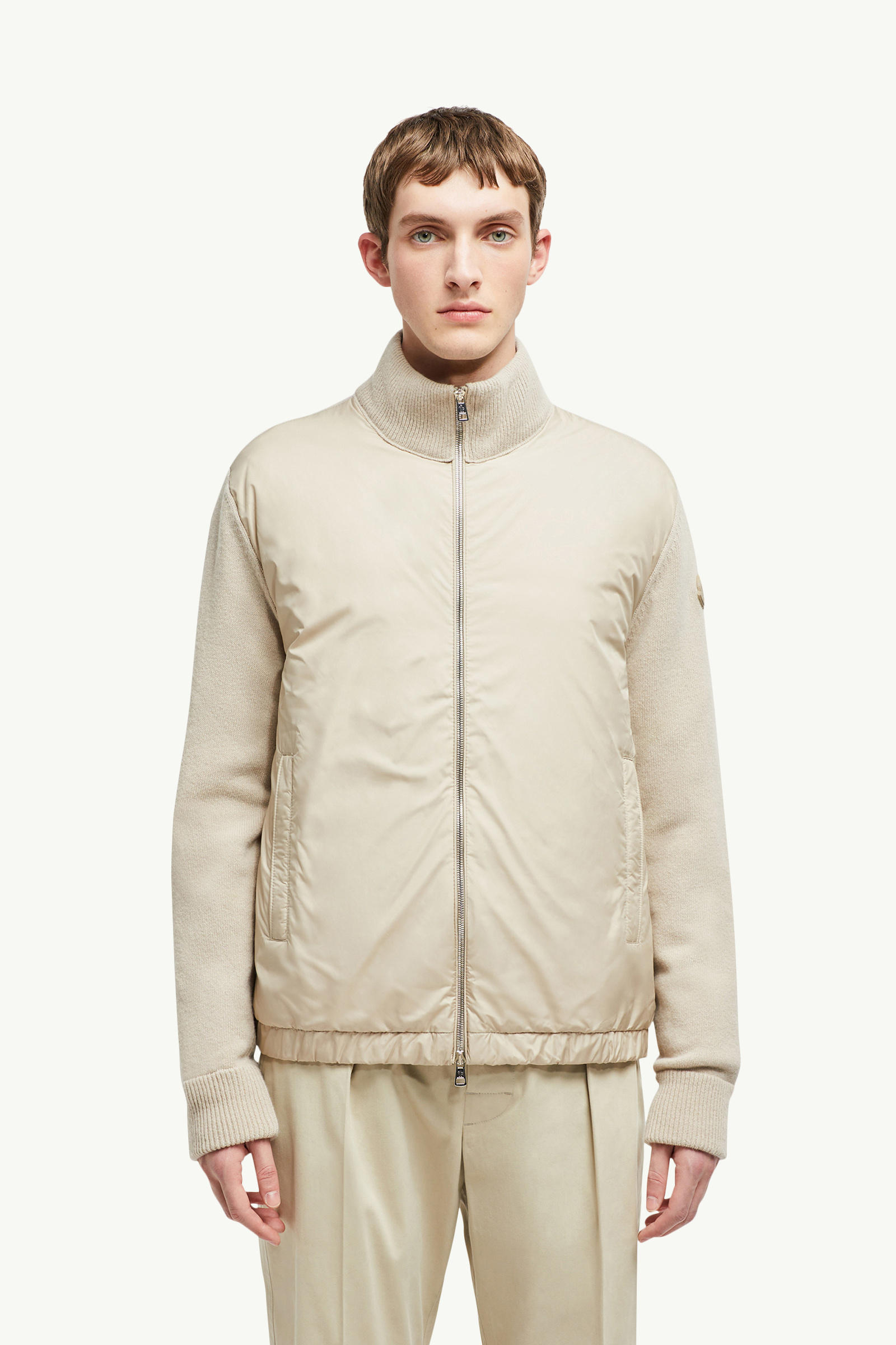 Padded Wool & Cashmere Zip-Up Cardigan Men Light Beige Moncler 3