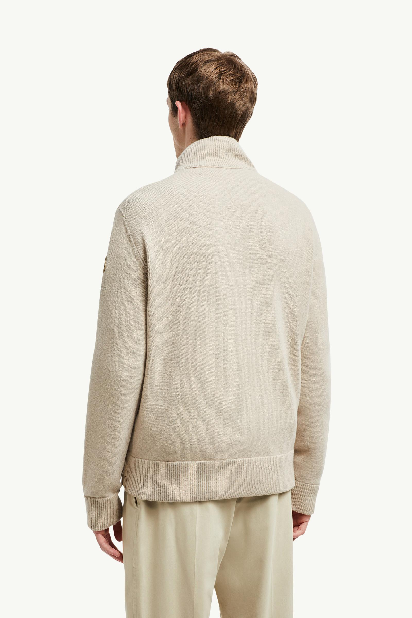 Light Beige Padded Wool & Cashmere Zip-Up Cardigan - Sweaters