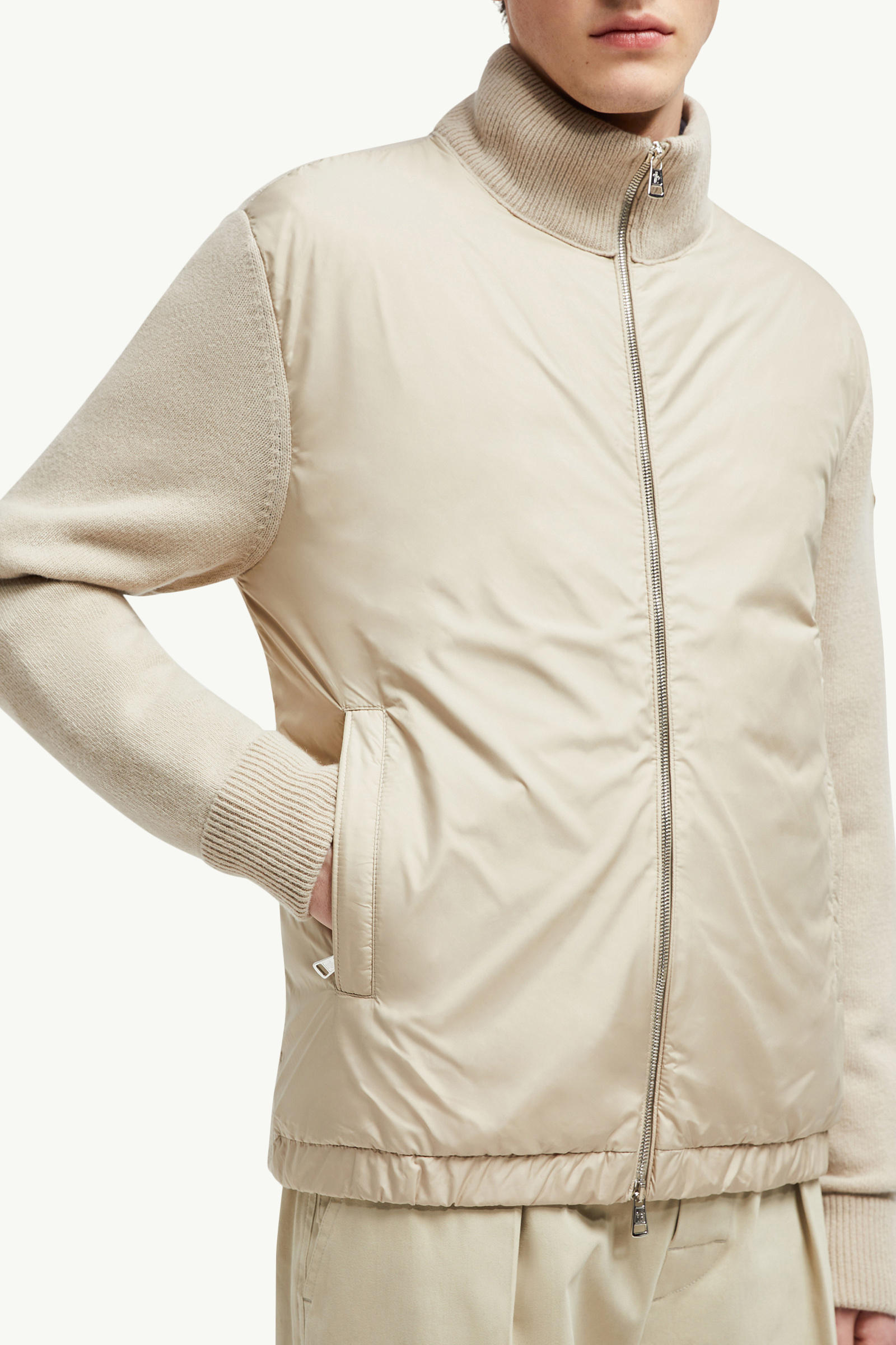 Padded Wool & Cashmere Zip-Up Cardigan Men Light Beige Moncler 5