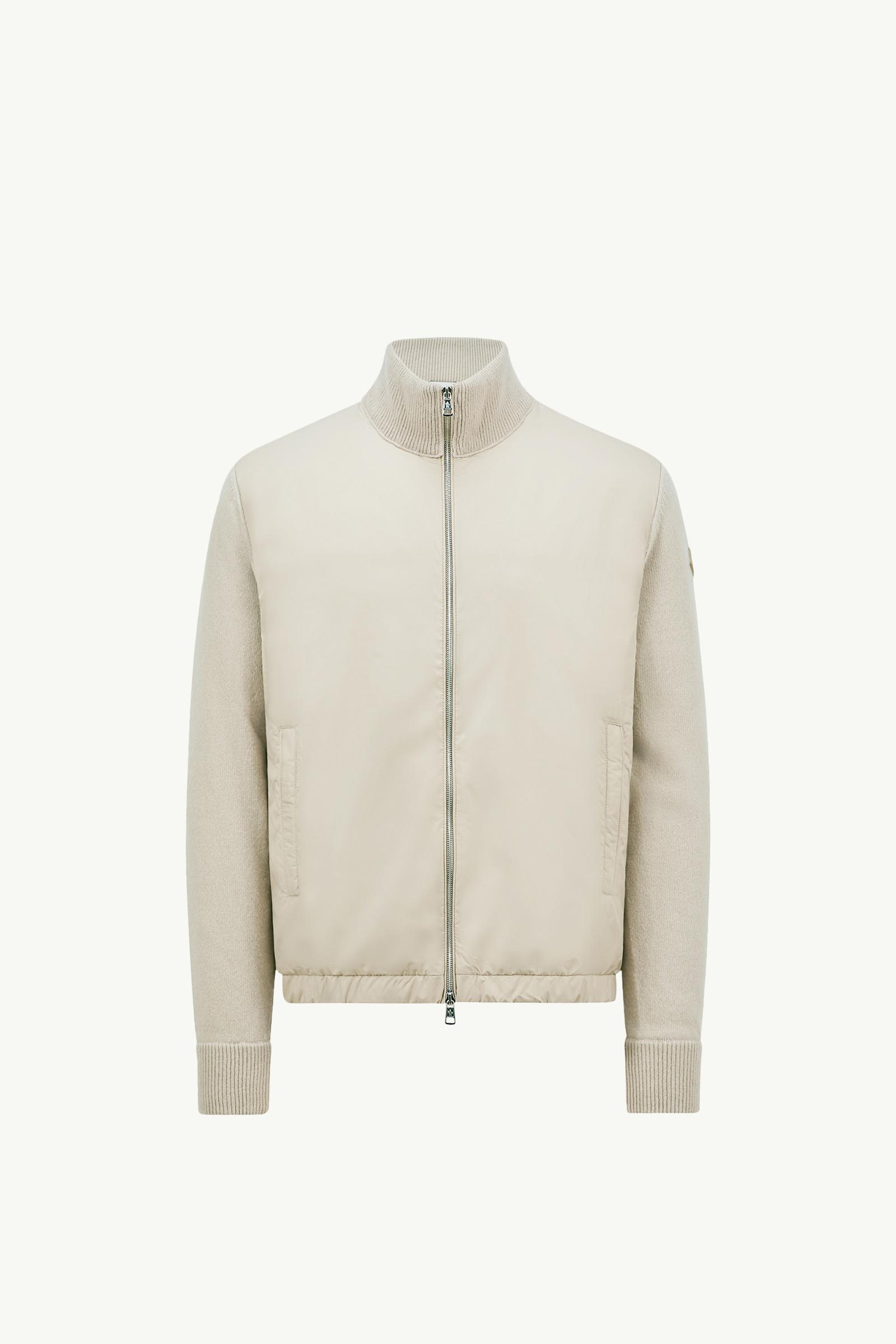 MONCLER ベージュ ジップアップカーディガン Moncler - Beige Padded Wool Zip Up Cardigan | Mitchell Stores
