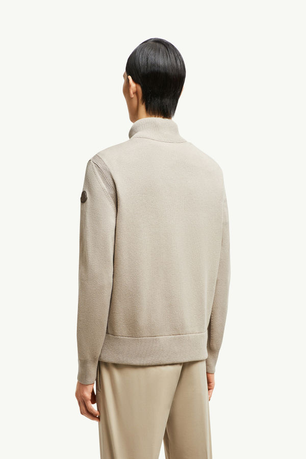 Wool, Cotton & Suede Zip-Up Cardigan Men Brown Moncler 4