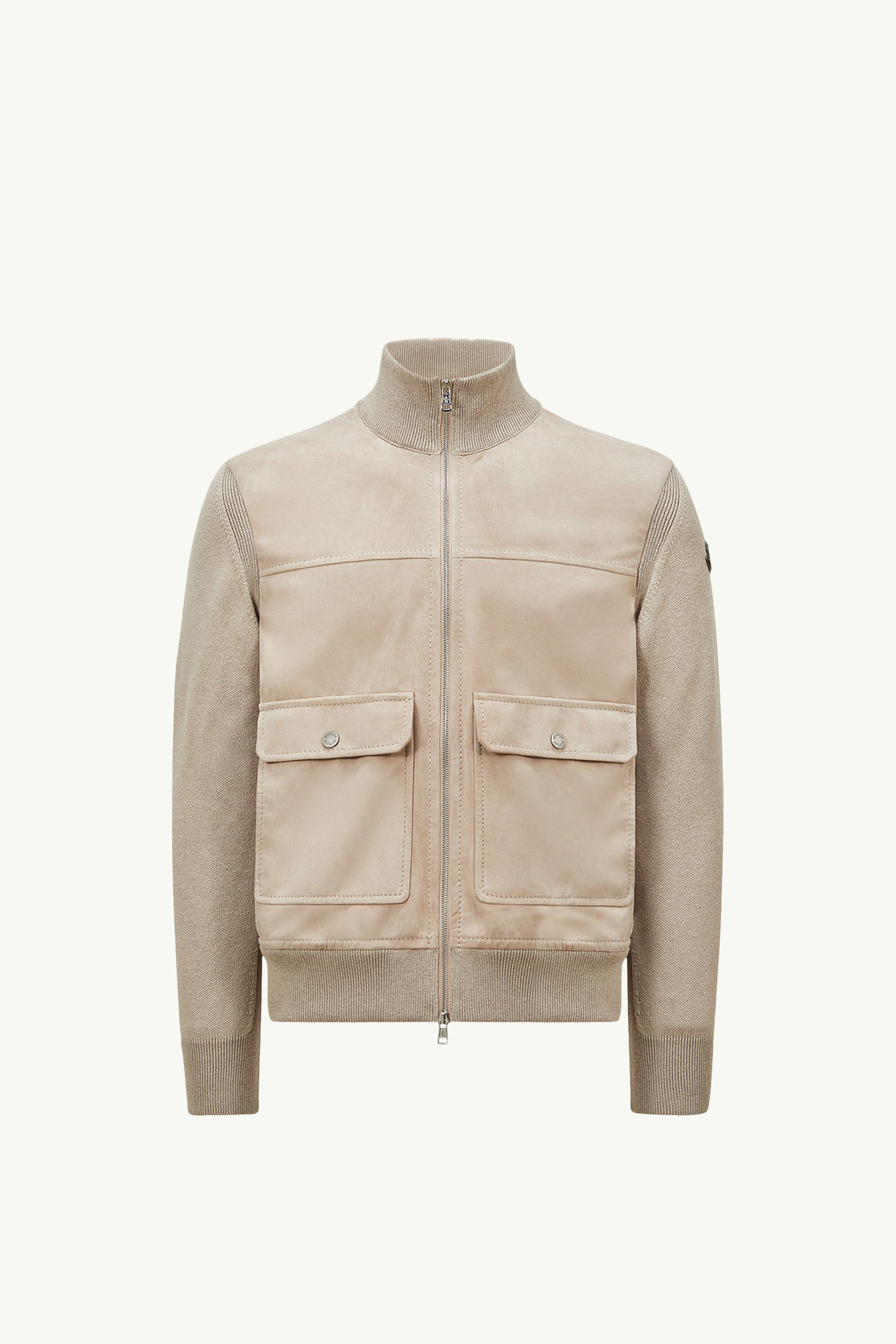 Strickjacke mit Reißverschluss aus Wolle, Baumwolle und Wildleder Herren Beige Moncler 2