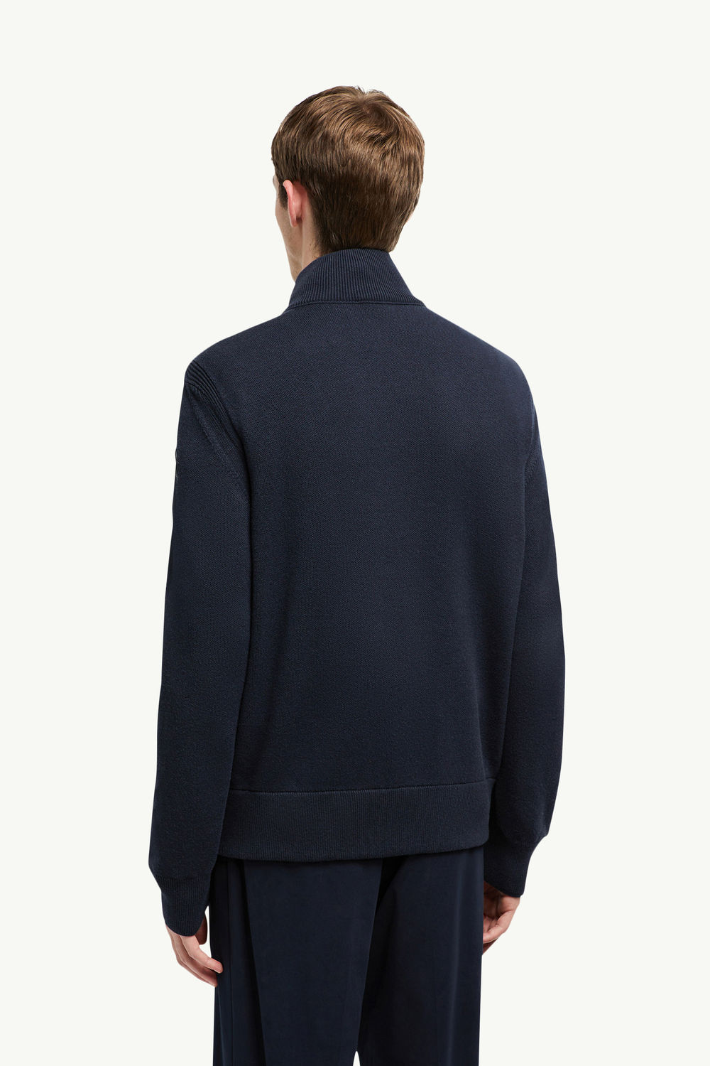 Wool, Cotton & Suede Zip-Up Cardigan Men Navy Blue Moncler 4