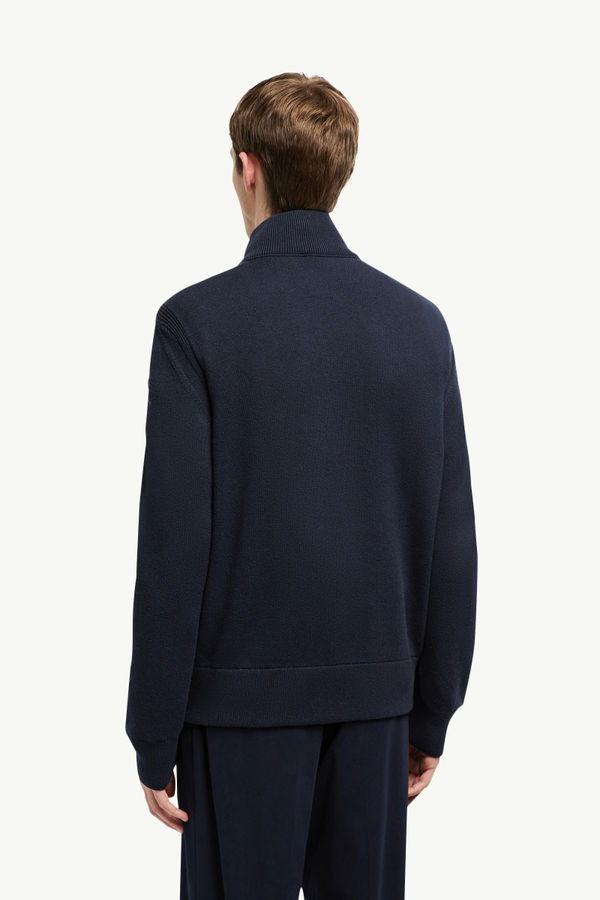 Wool, Cotton & Suede Zip-Up Cardigan Men Navy Blue Moncler 4