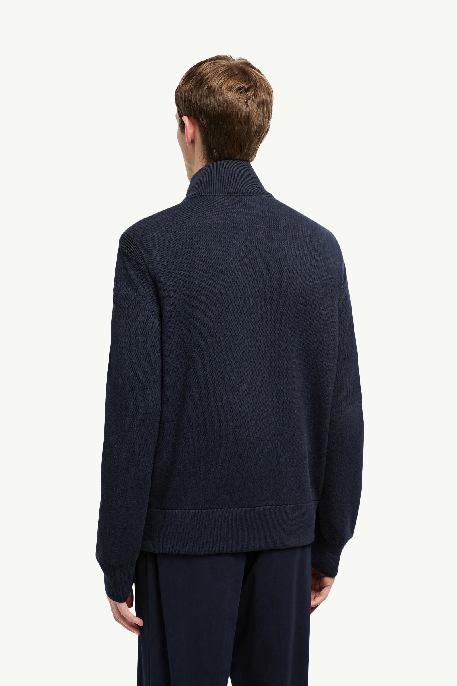 Wool, Cotton & Suede Zip-Up Cardigan Men Navy Blue Moncler 4