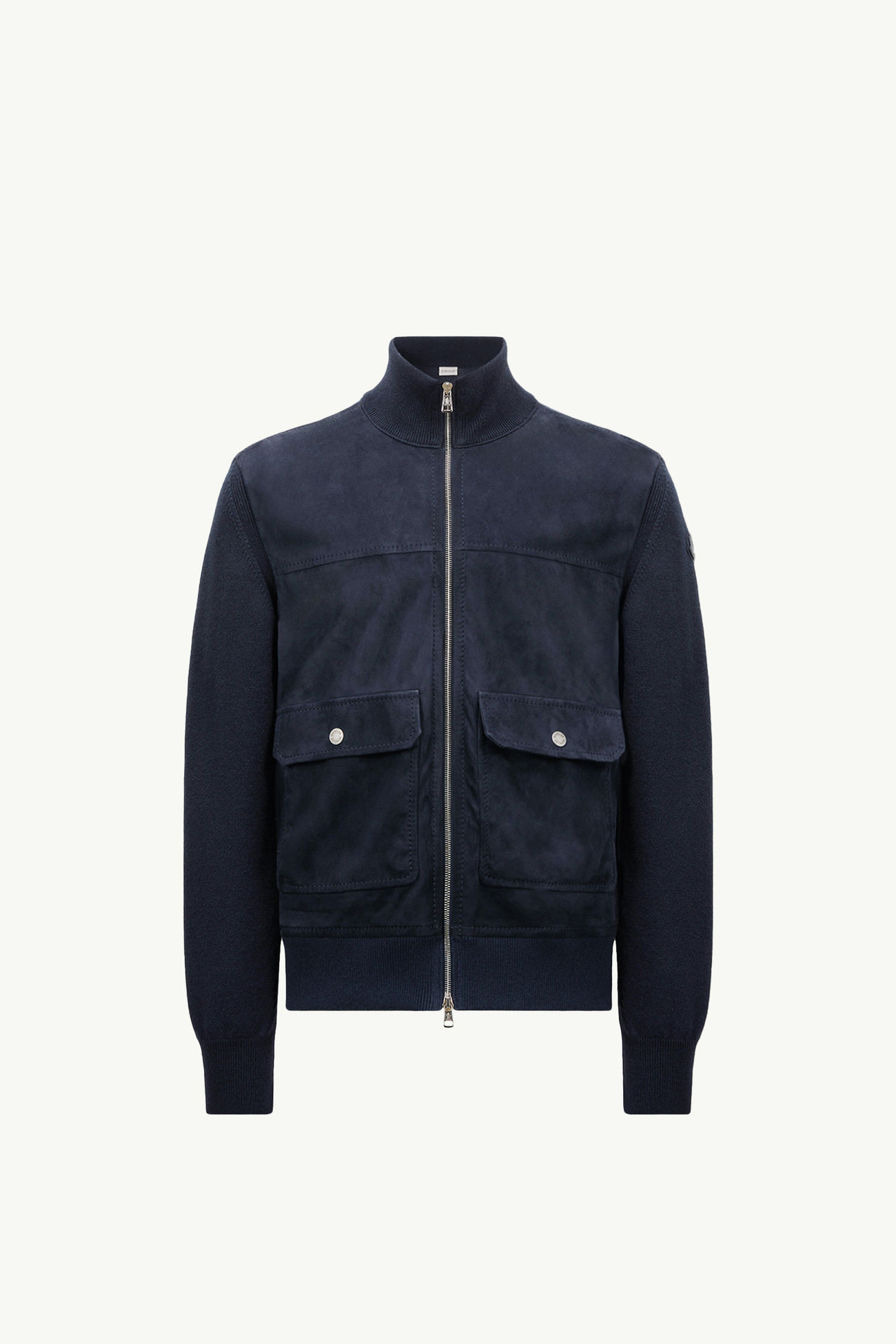 羊毛、棉質和麂皮拉鏈開襟毛衣 男士 海軍藍色 Moncler 2