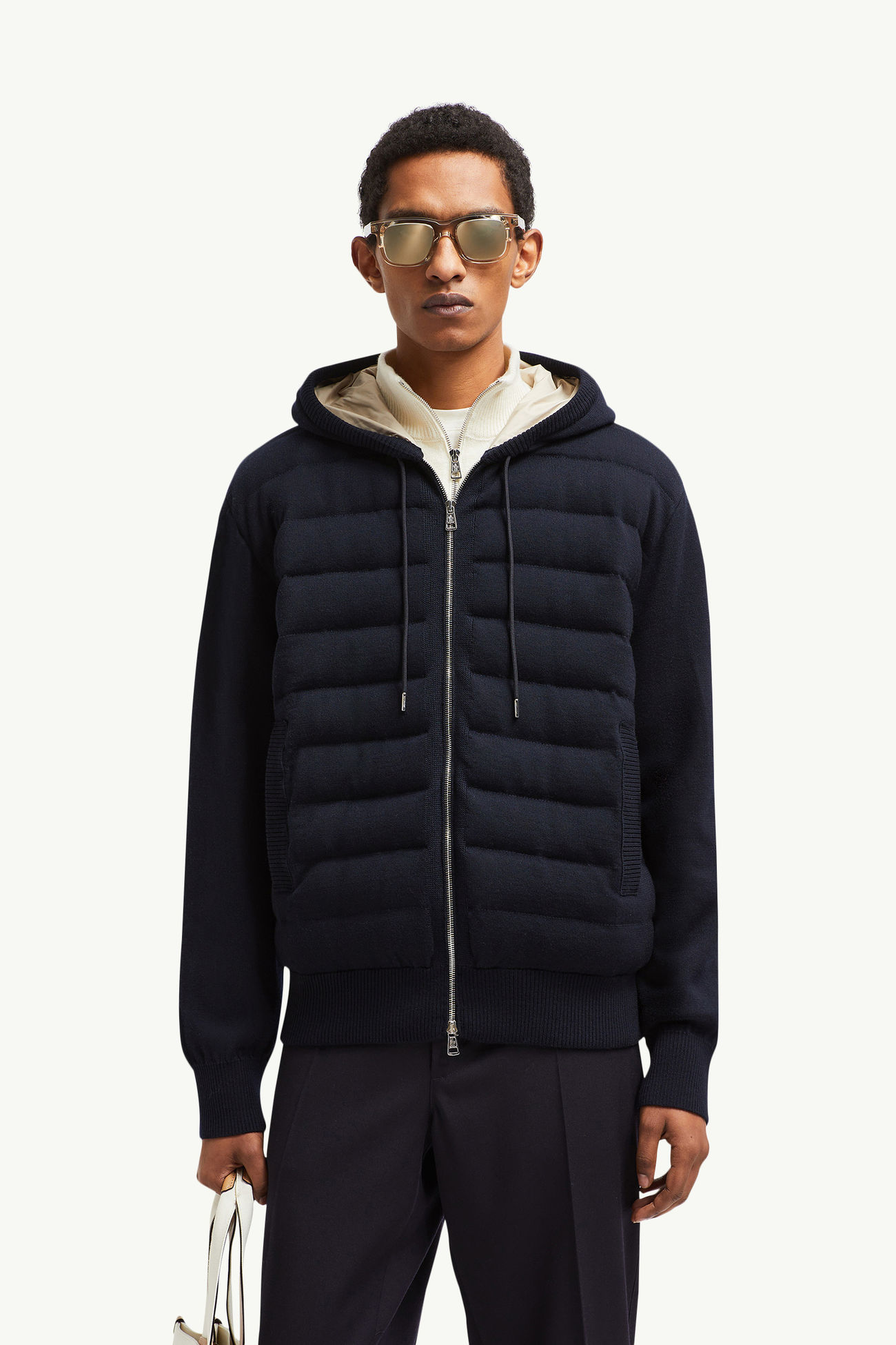 Sudadera con capucha de lana acolchada Hombre Azul oscuro Moncler 0